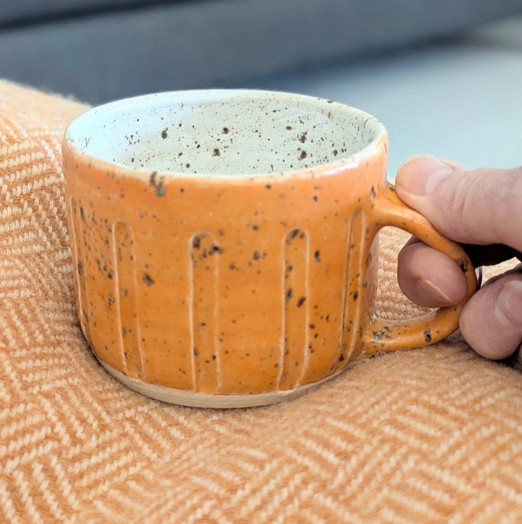 Orange and white mug