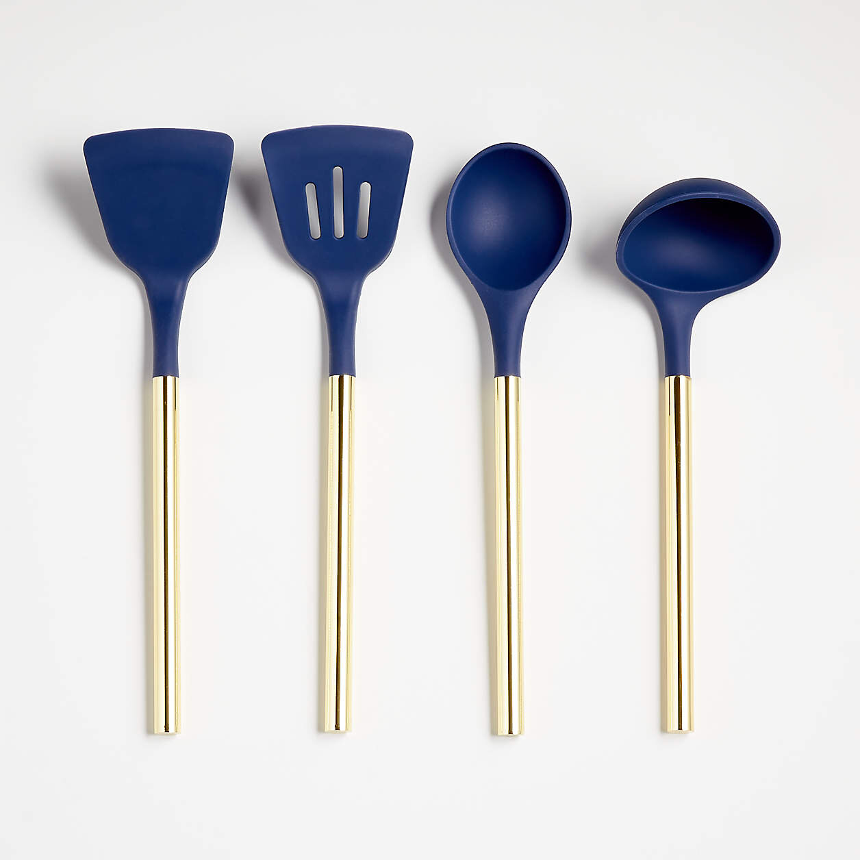 Wyn Blue Silicone Utensils with Brass Handles, Set of 4