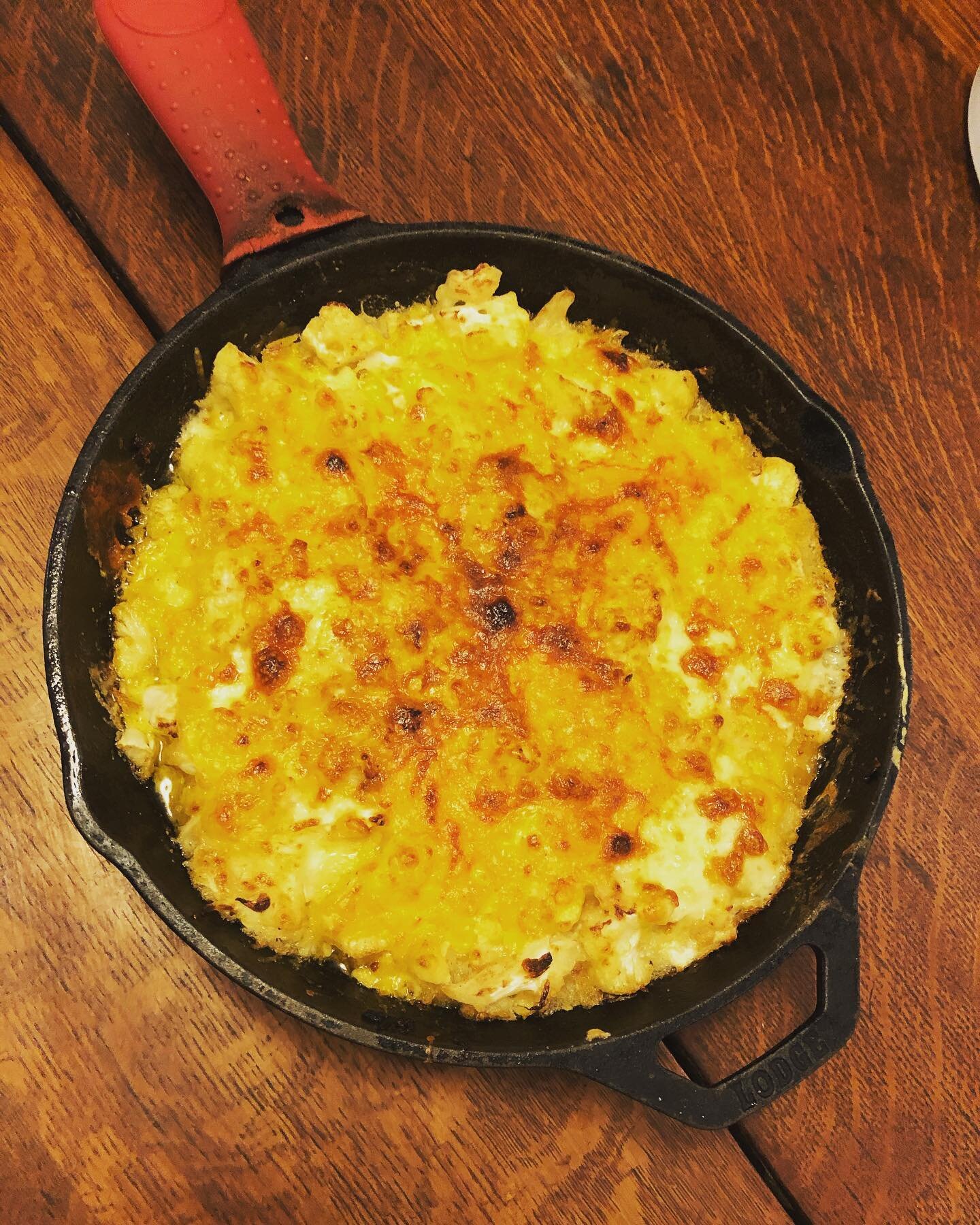 Cauliflower Mac and Cheese. We also had strip steak and potatoes and radishes. Breakfast was oaks soaked overnight with ACV and wild blueberries w raw milk and raw butter. Lunch was bone broth vegetable stew. Dessert after lunch was 3 ingredient sour
