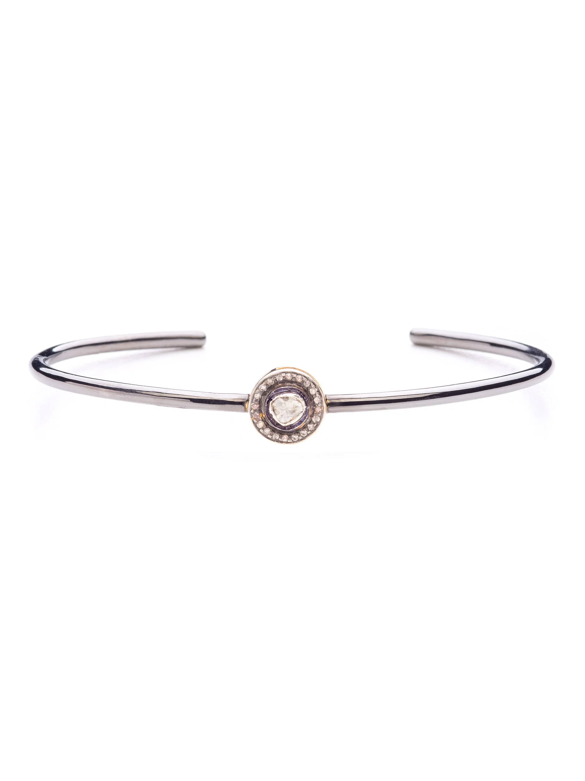 Pave and Rose Cut Diamond Slim Cuff Bracelet