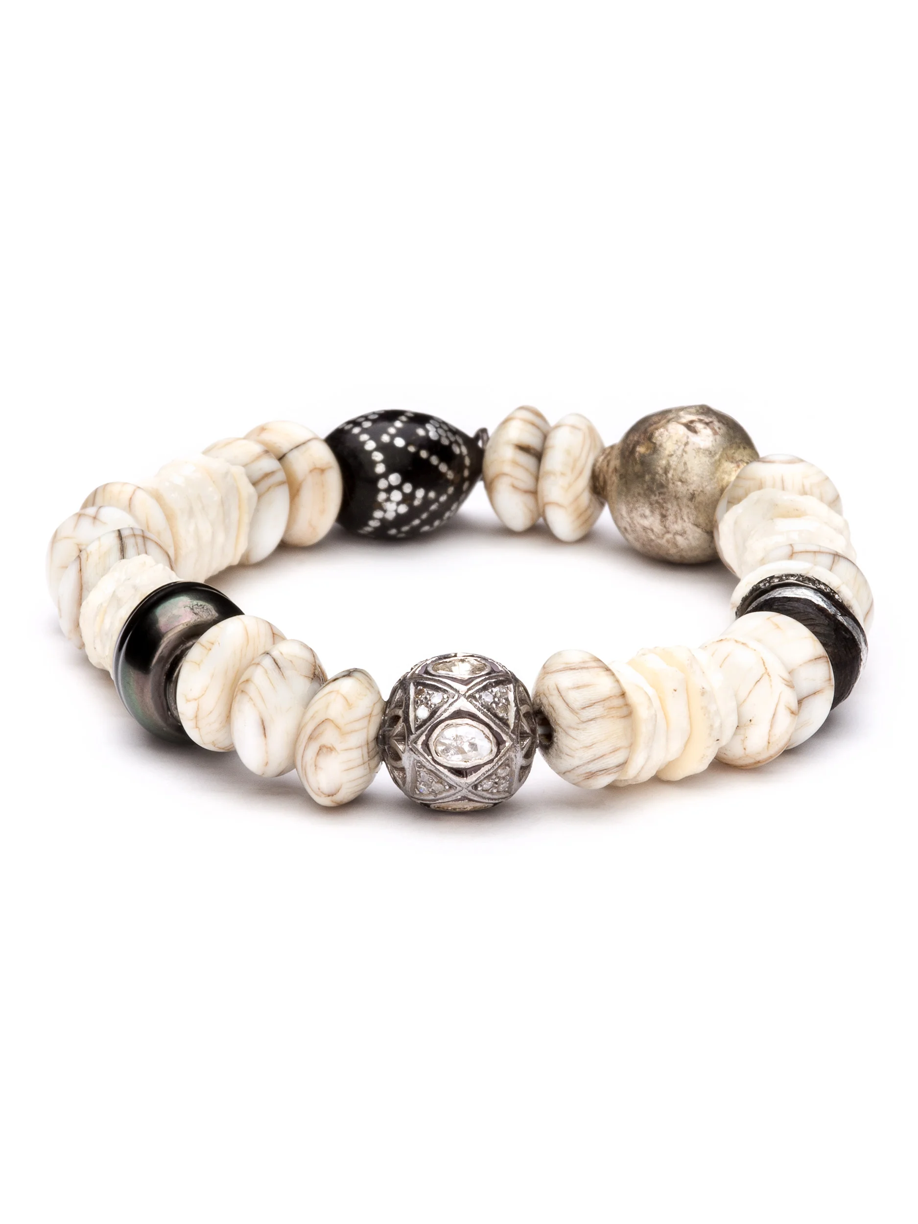 Pave and Rose Cut Diamond Ostrich - Naga Shell Bracelet