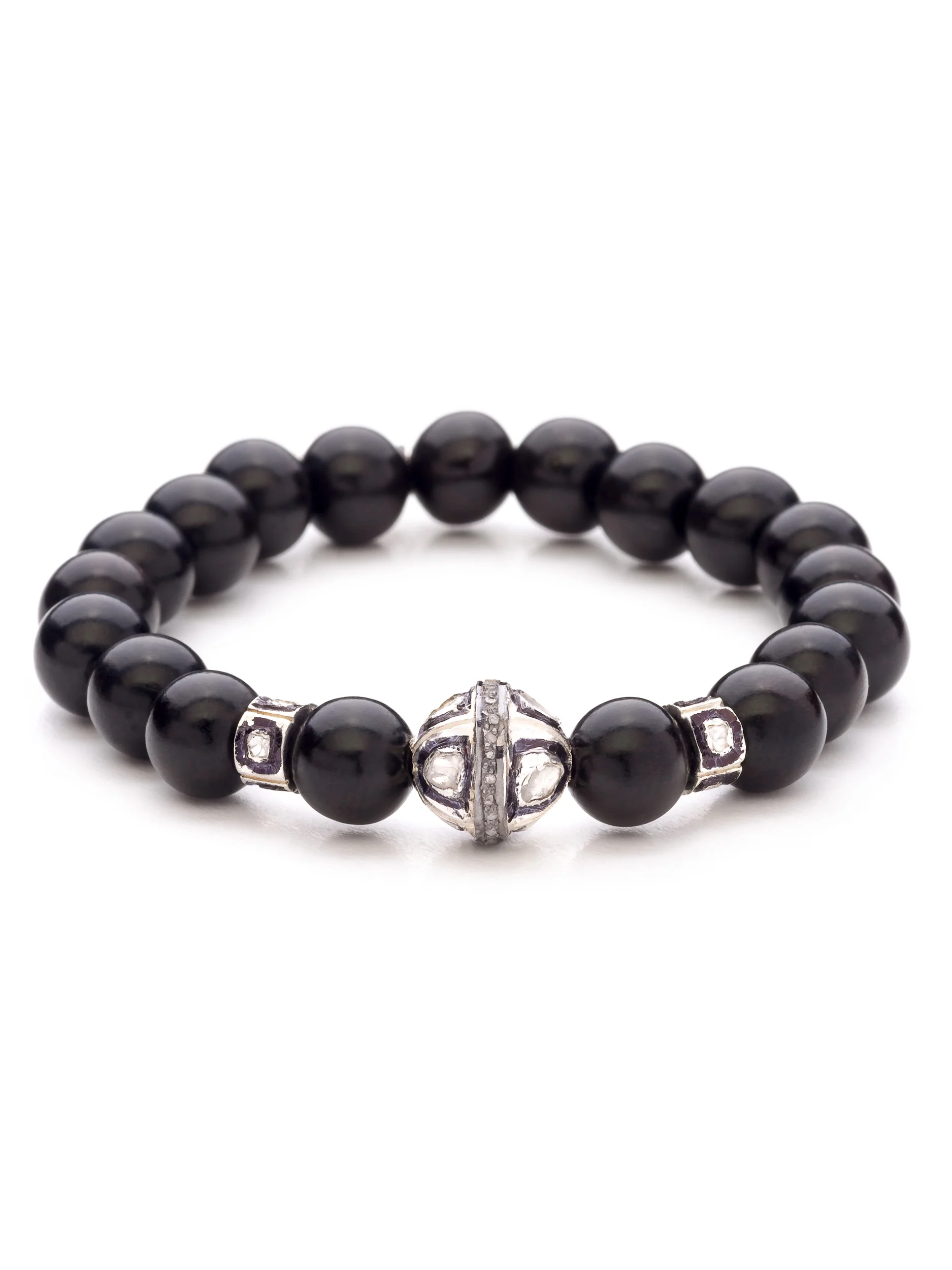 Ebony Wood and Rose Cut Diamond Bracelet