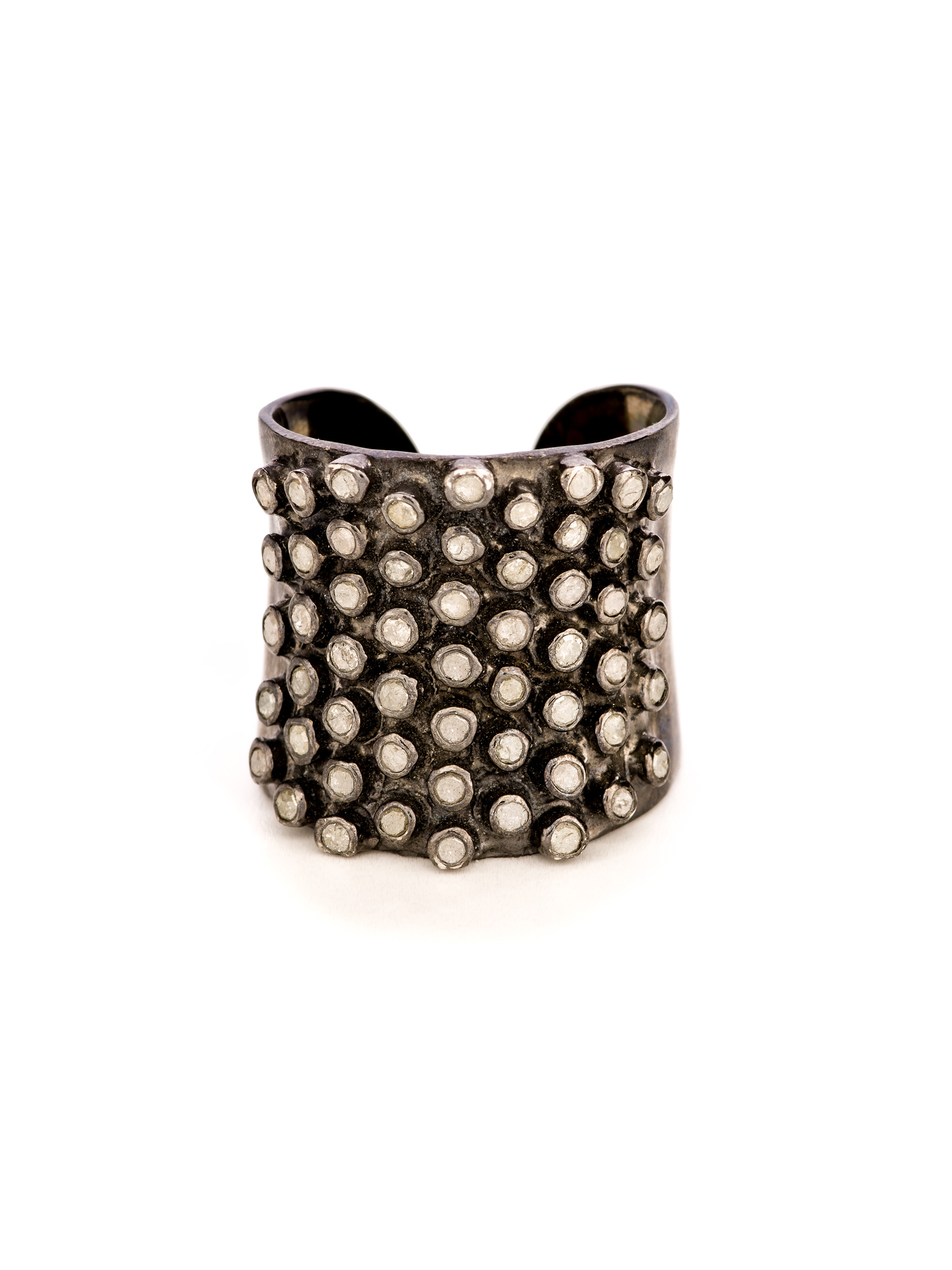 Black Rhodium Silver Pave Diamond Leaf Knuckle Ring — KAR-BN | Kristin ...