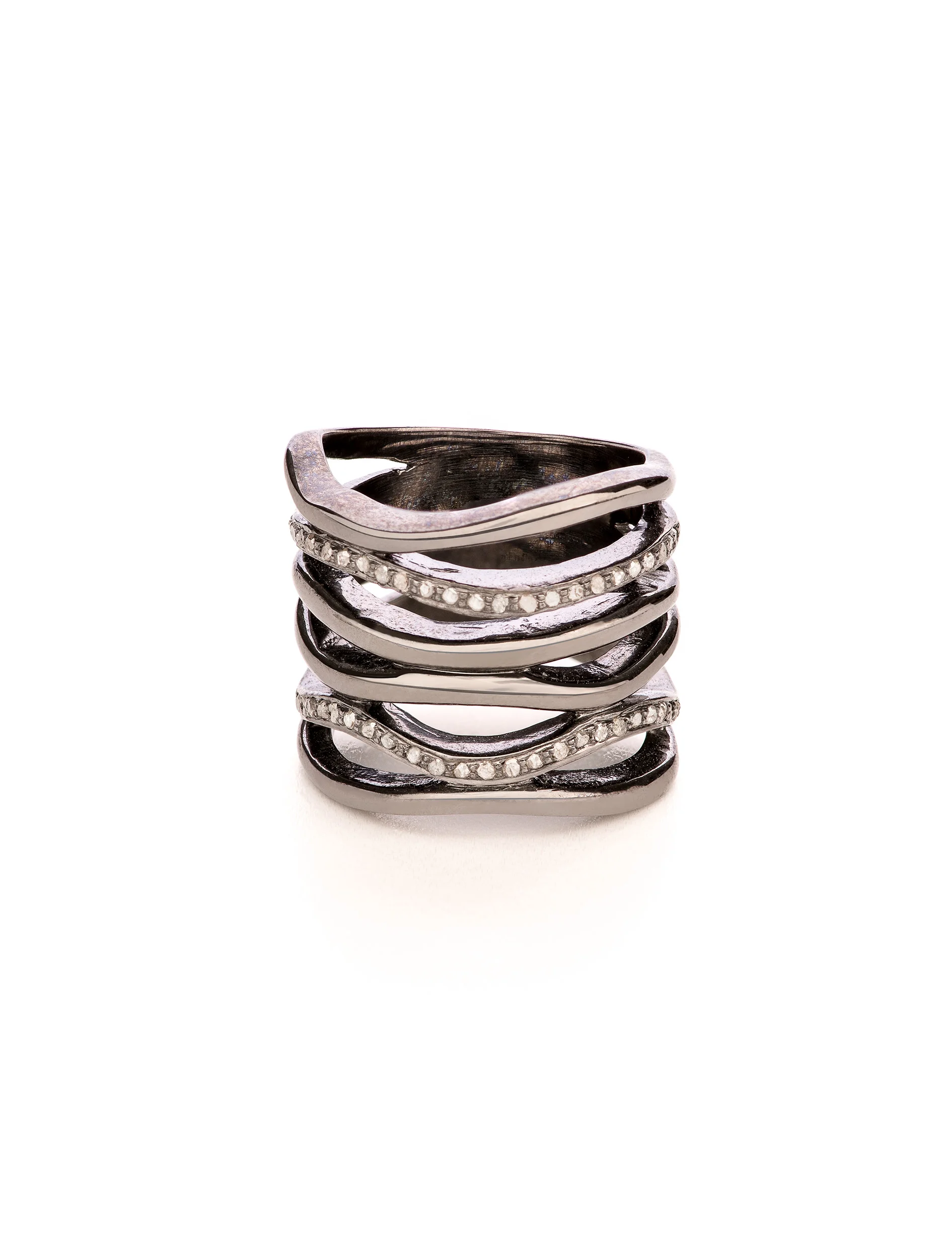 Silver Pave Diamond Multi Band Ring