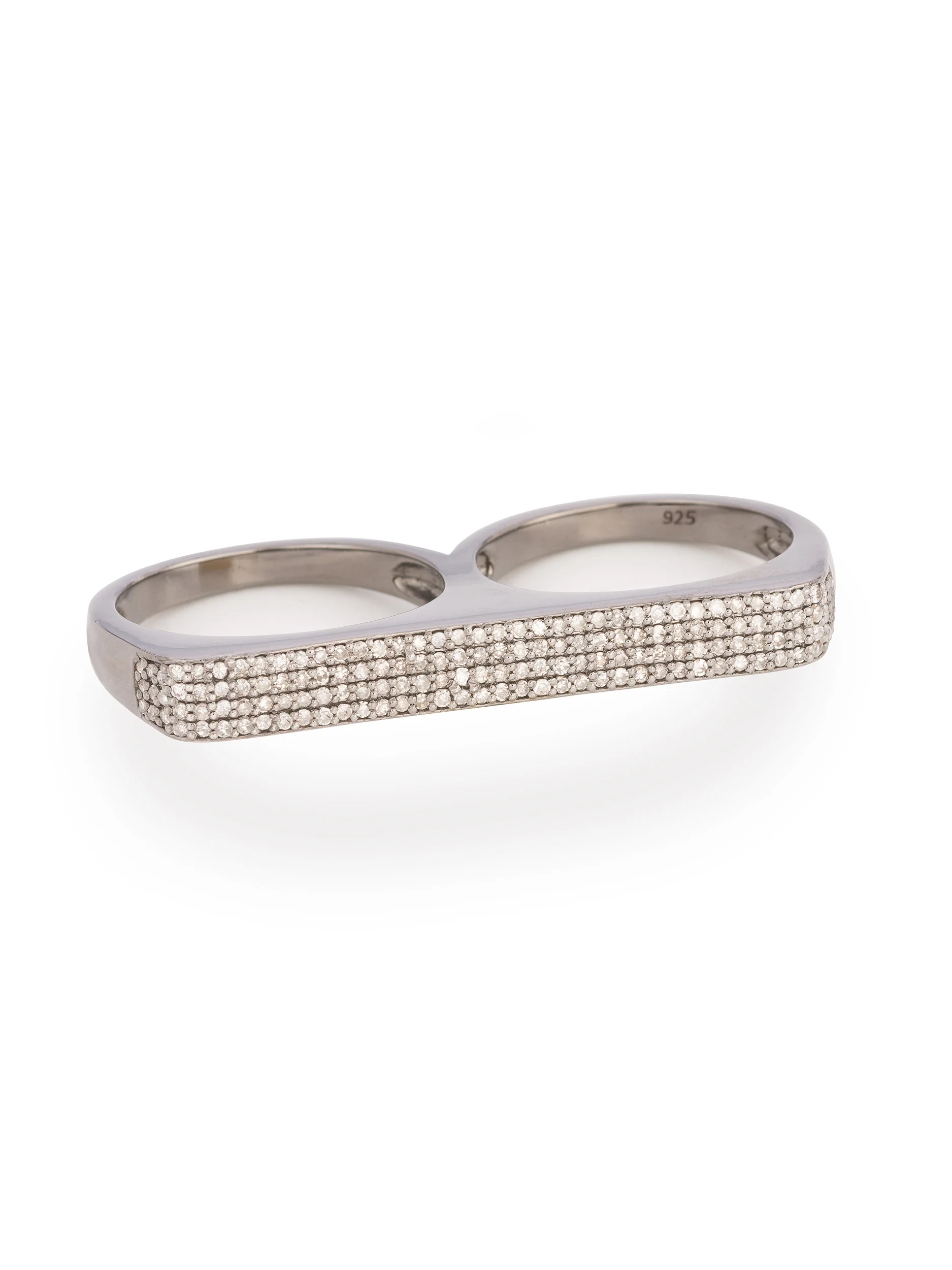 Silver Pave Diamond Wide Knuckle Bar Ring