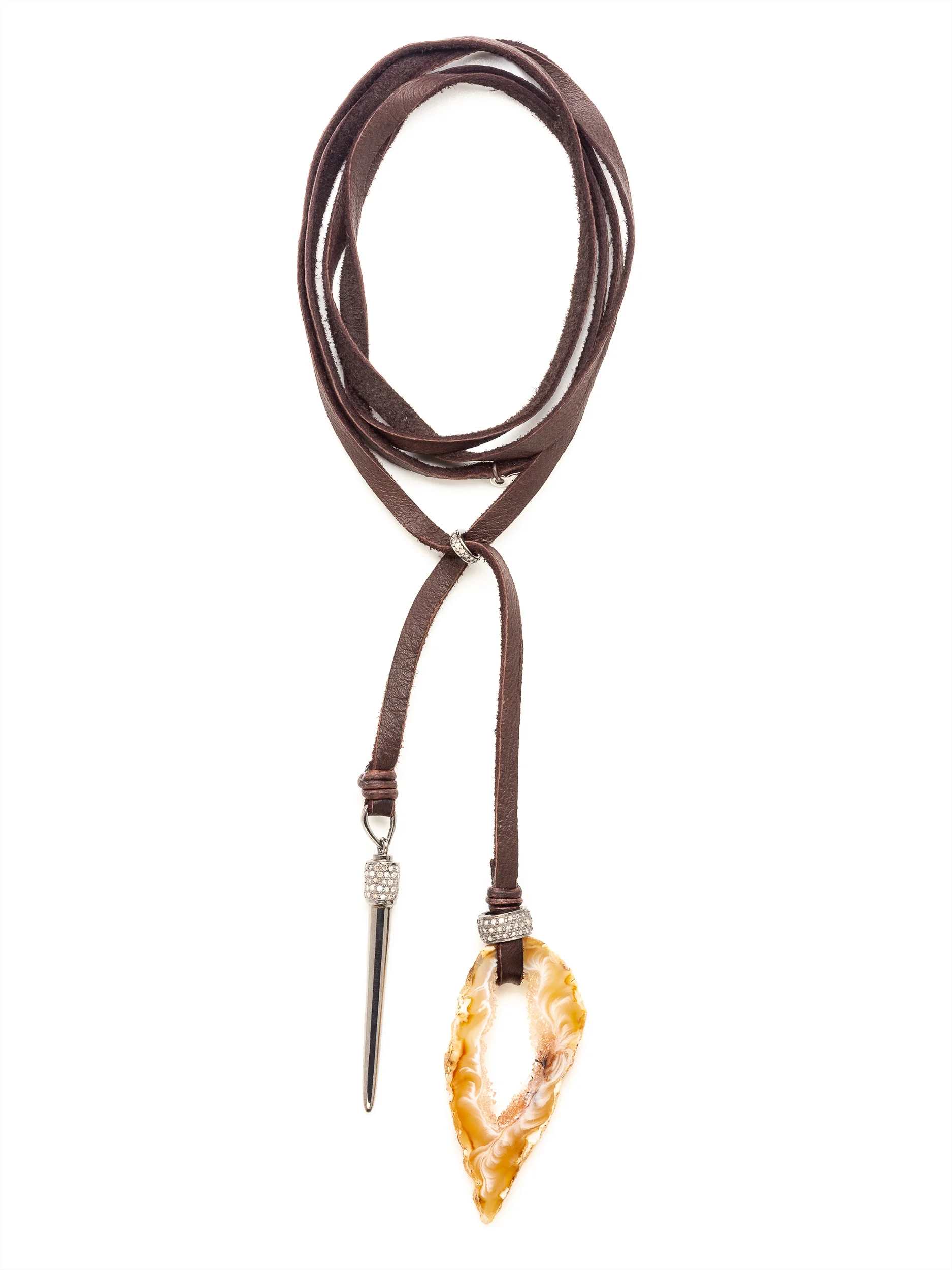 Sliced Geode Pave Diamond Leather Deerskin Necklace