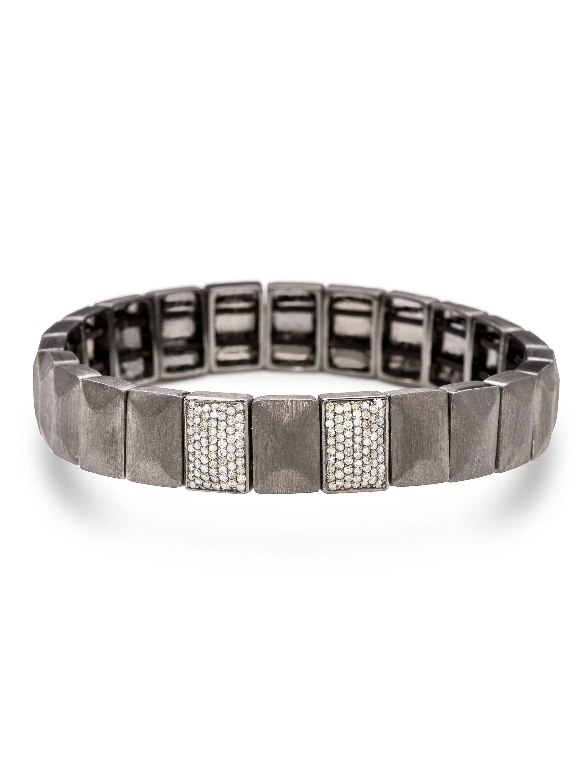 Pave Diamond Brushed Silver Rectangle Link Bracelet