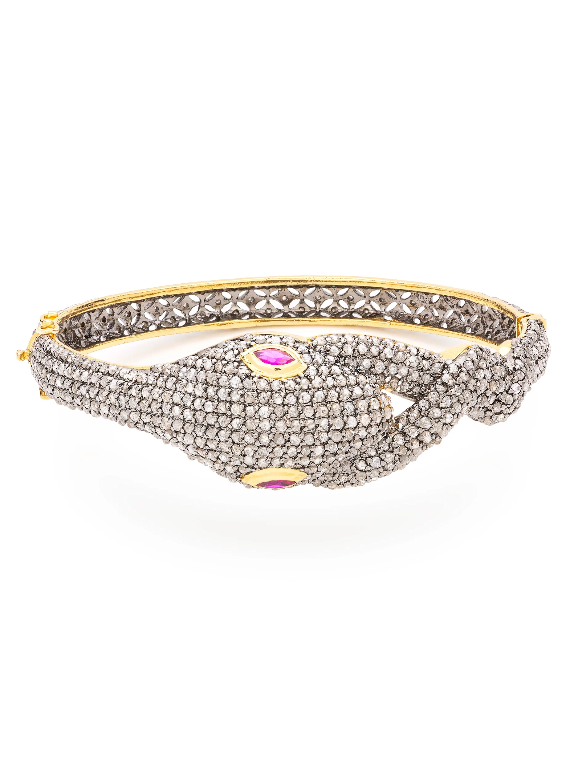 Silver Pave Diamond Serpent Hinged Bangle