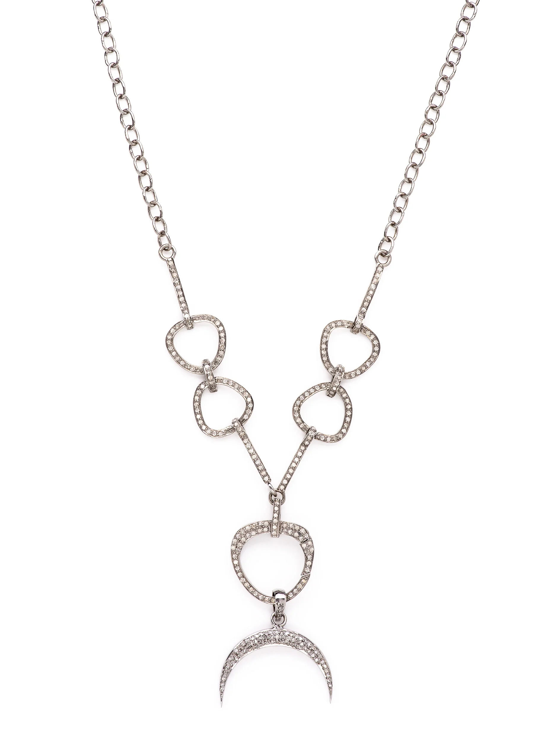 Pave Diamond Horn Silver Abstract Link Chain Necklace
