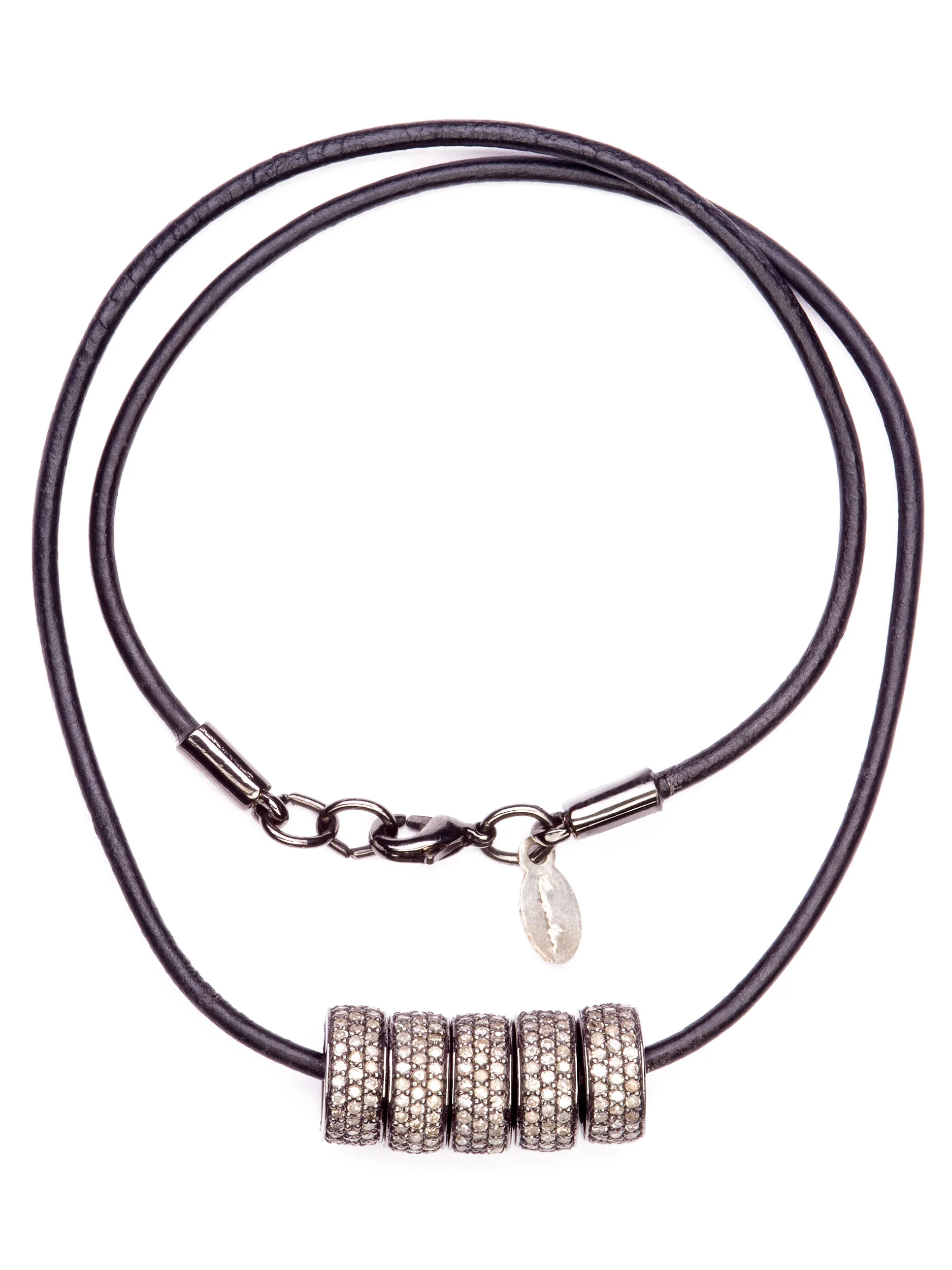 Pave Diamond Roundel Greek Leather Cord Necklace