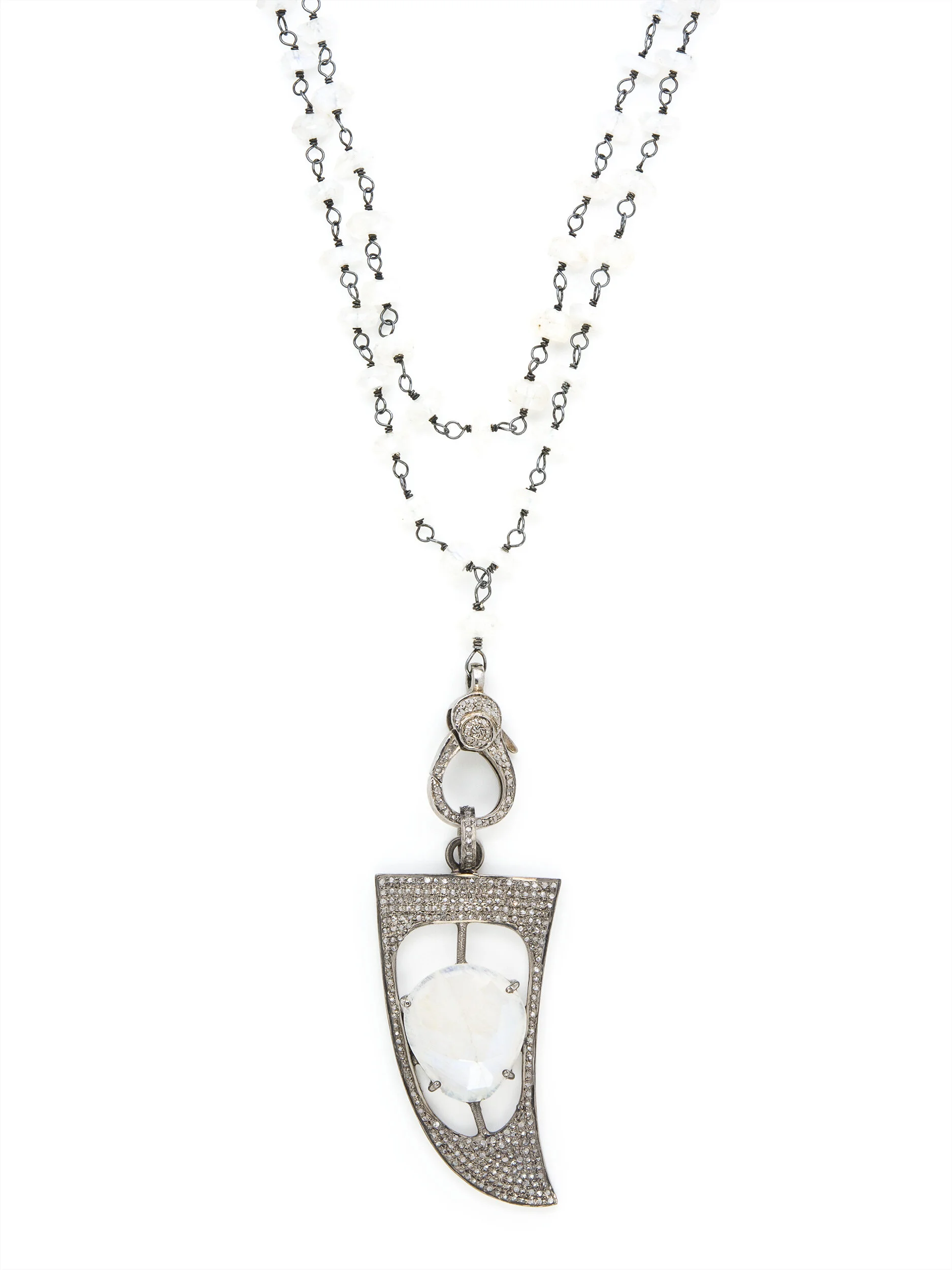 Pave Diamond Rainbow Moonstone Rosary Necklace