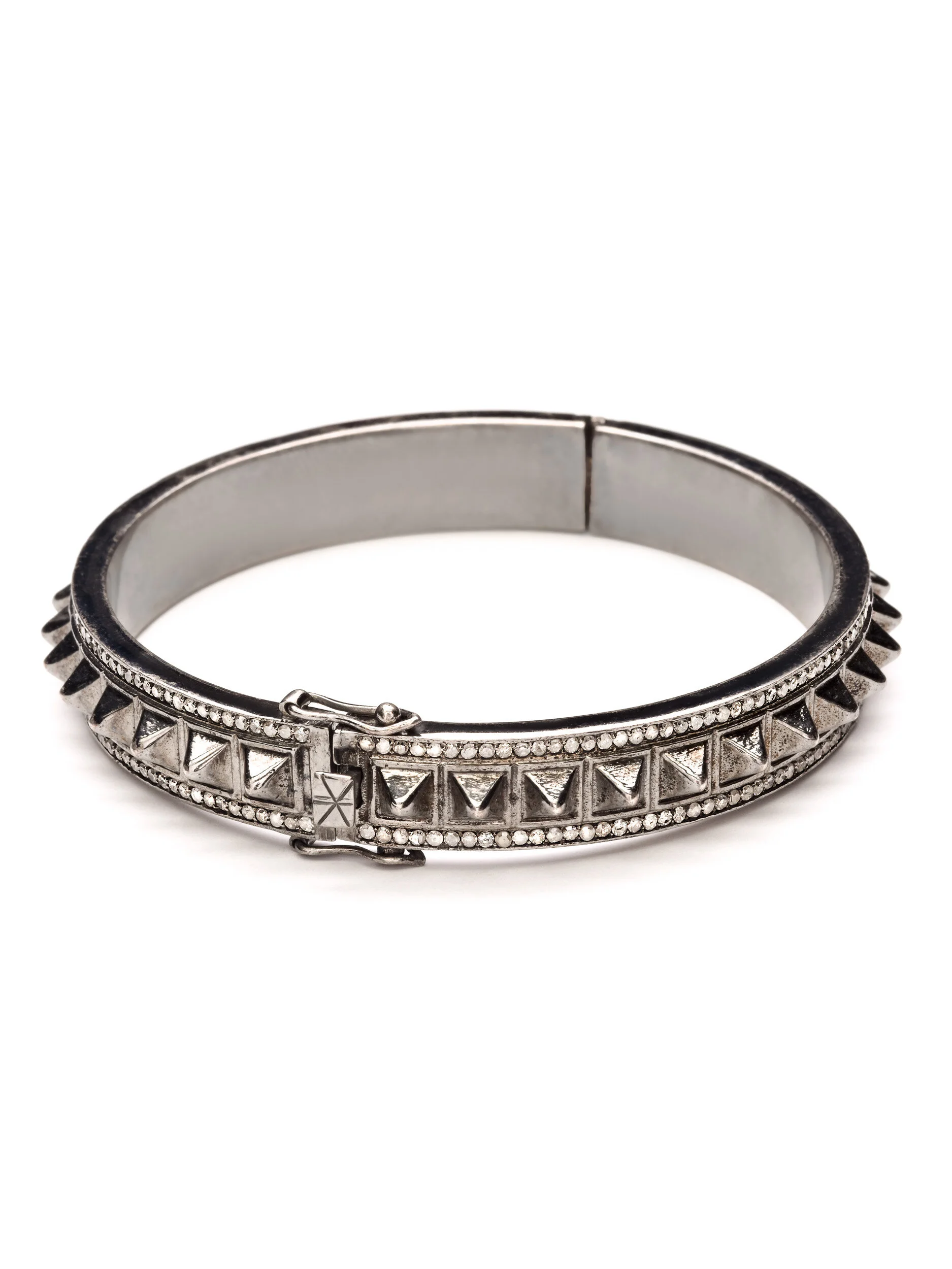 Rhodium Silver Pave Diamond Pyramid Bracelet