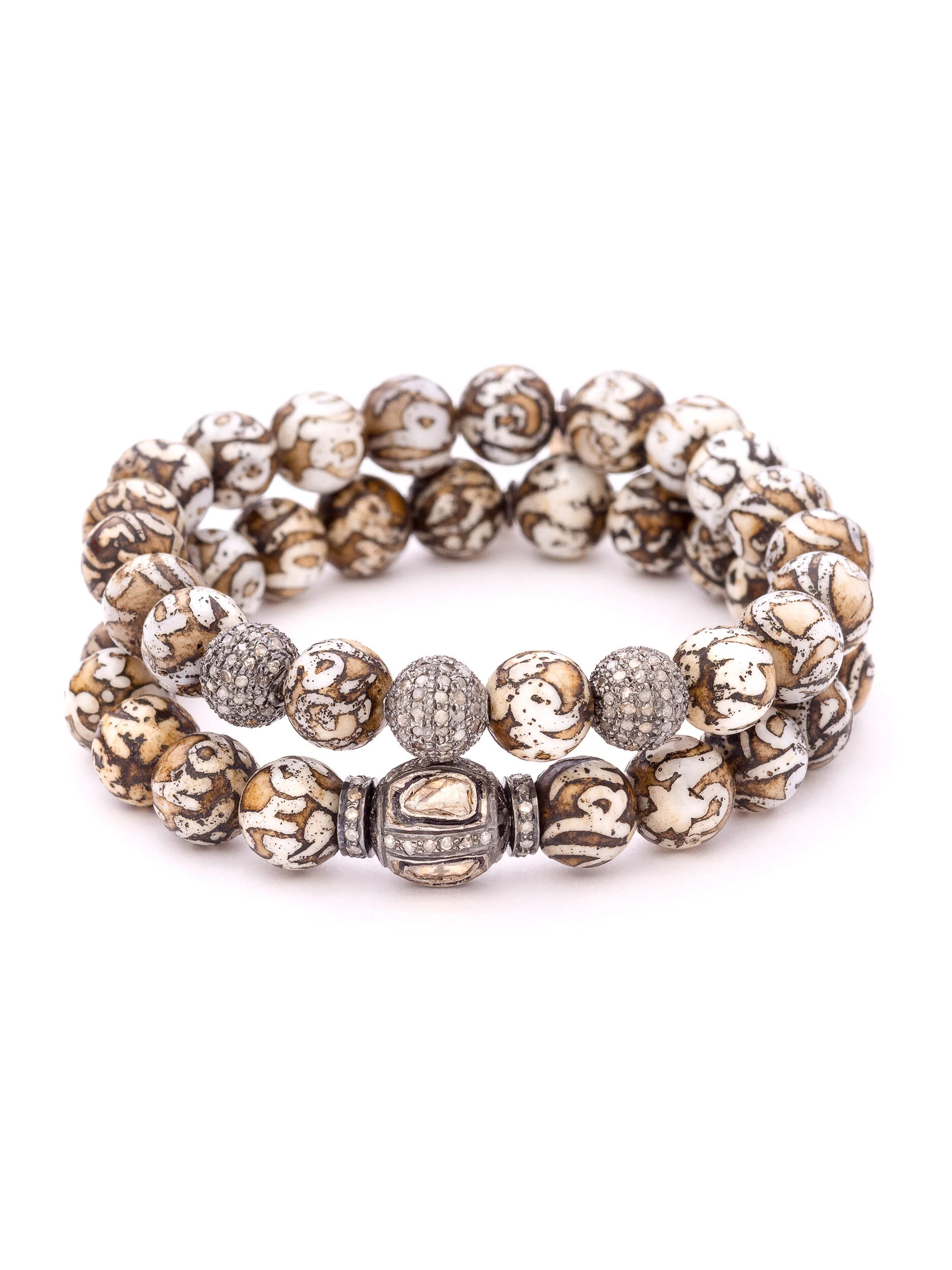 Diamond Naga Shell Ohm Bead Bracelet Stack