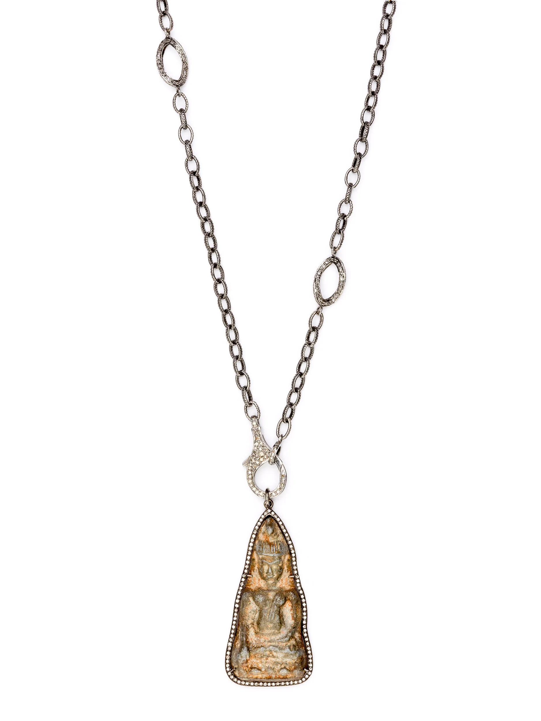 Diamond Bezel Carved Stone Shiva Necklace