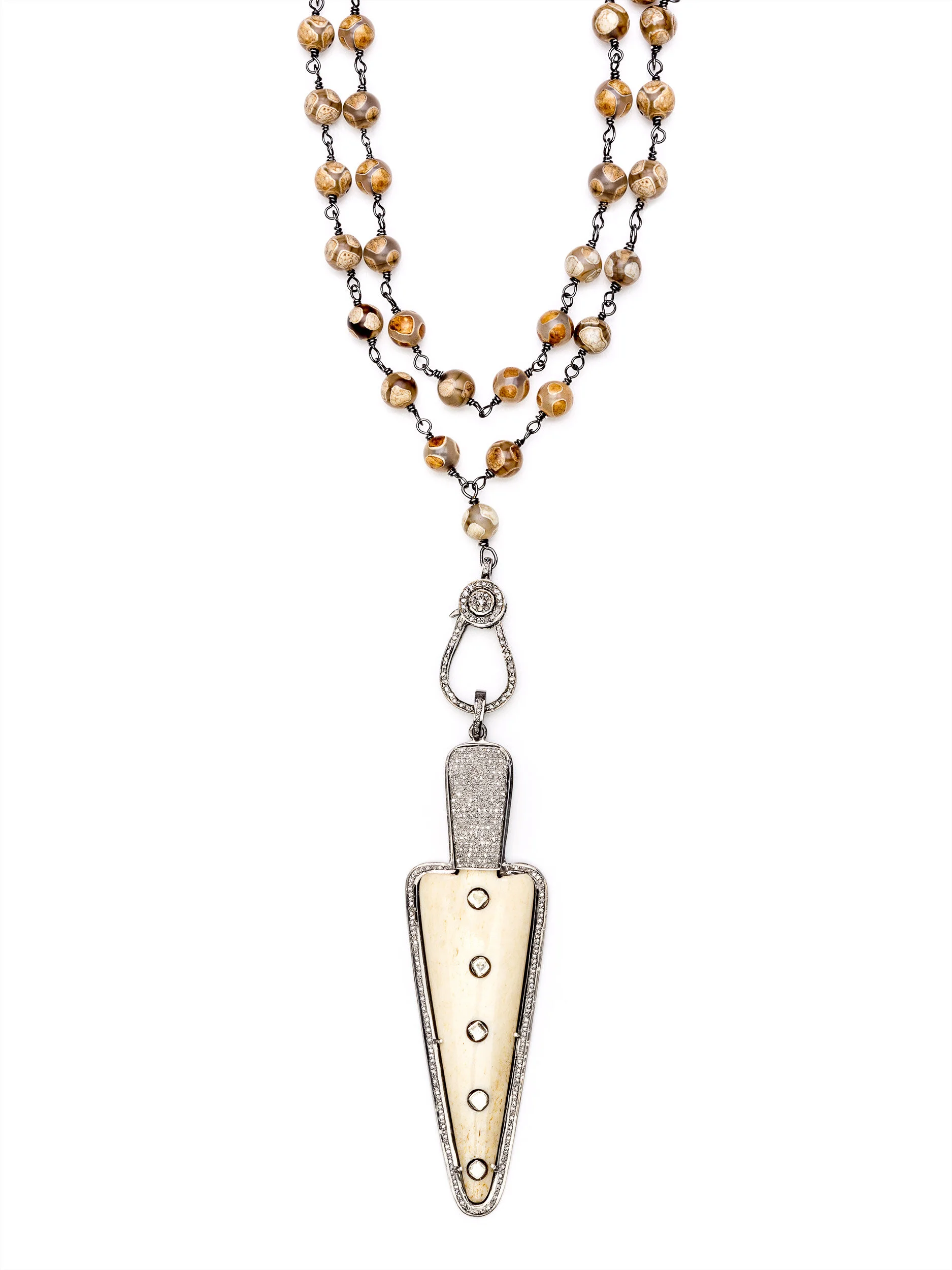 Diamond White Bone Spear Tibetan Agate Necklace
