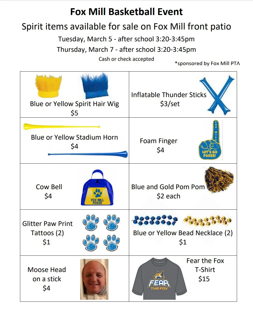 FMES SPIRIT ITEMS FOR SALE AFTER SCHOOL!