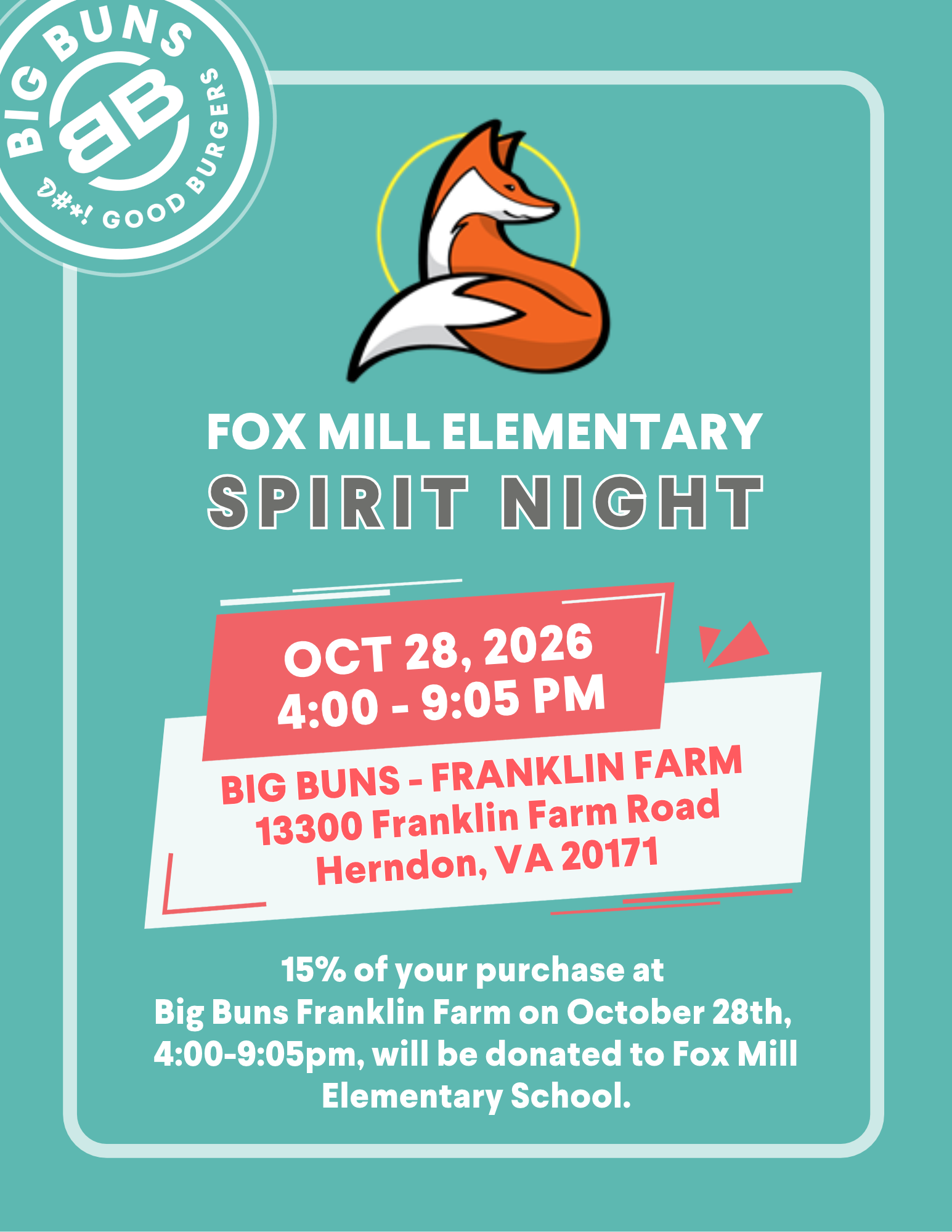 Collab Spirit Night @ Big Buns and Baskins Robbins, 10/28!