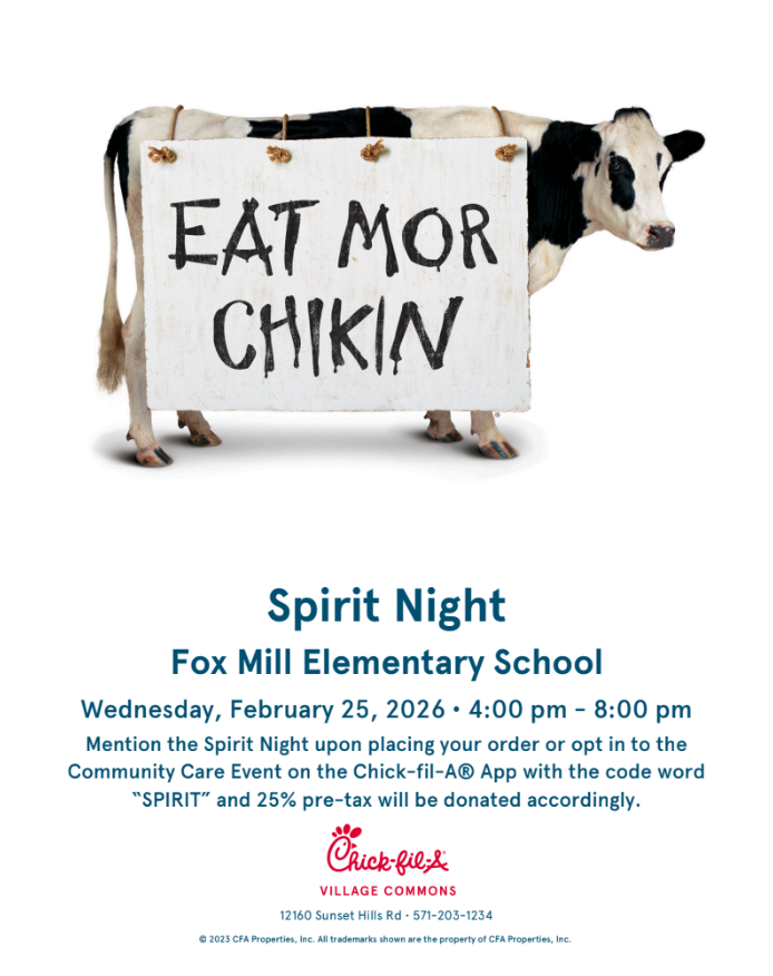 Spirit Night at Chick-fil-A: Wed, 2/25!