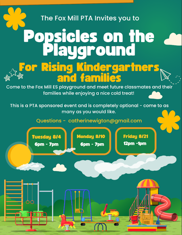 Rising kindergartners:  Join us for Popsicles on the Playground