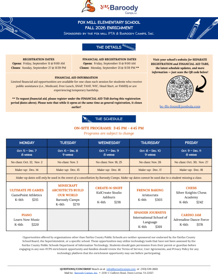 Sign up for afterschool activities with Baroody Camps this Friday!