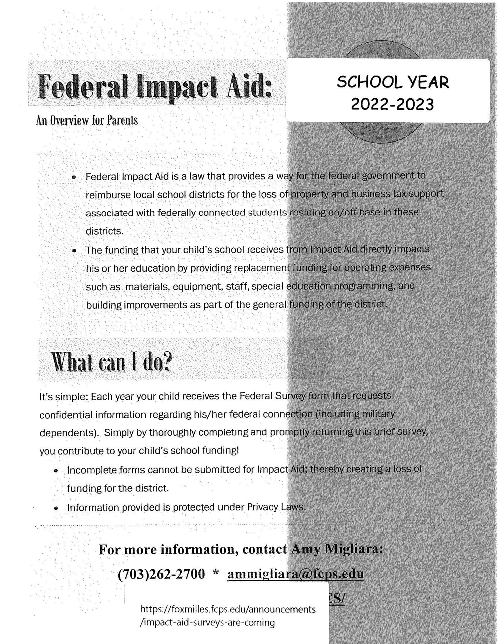 REMINDER | Please Return the Federal Aid Impact Survey ASAP! — Fox Mill Pta
