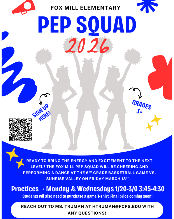 Join the Fox Mill Pep Squad for the 6th grade Basketball game!