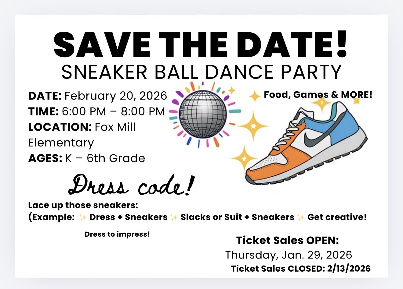 Sneaker Ball Dance Party 2/20---SAVE THE DATE!