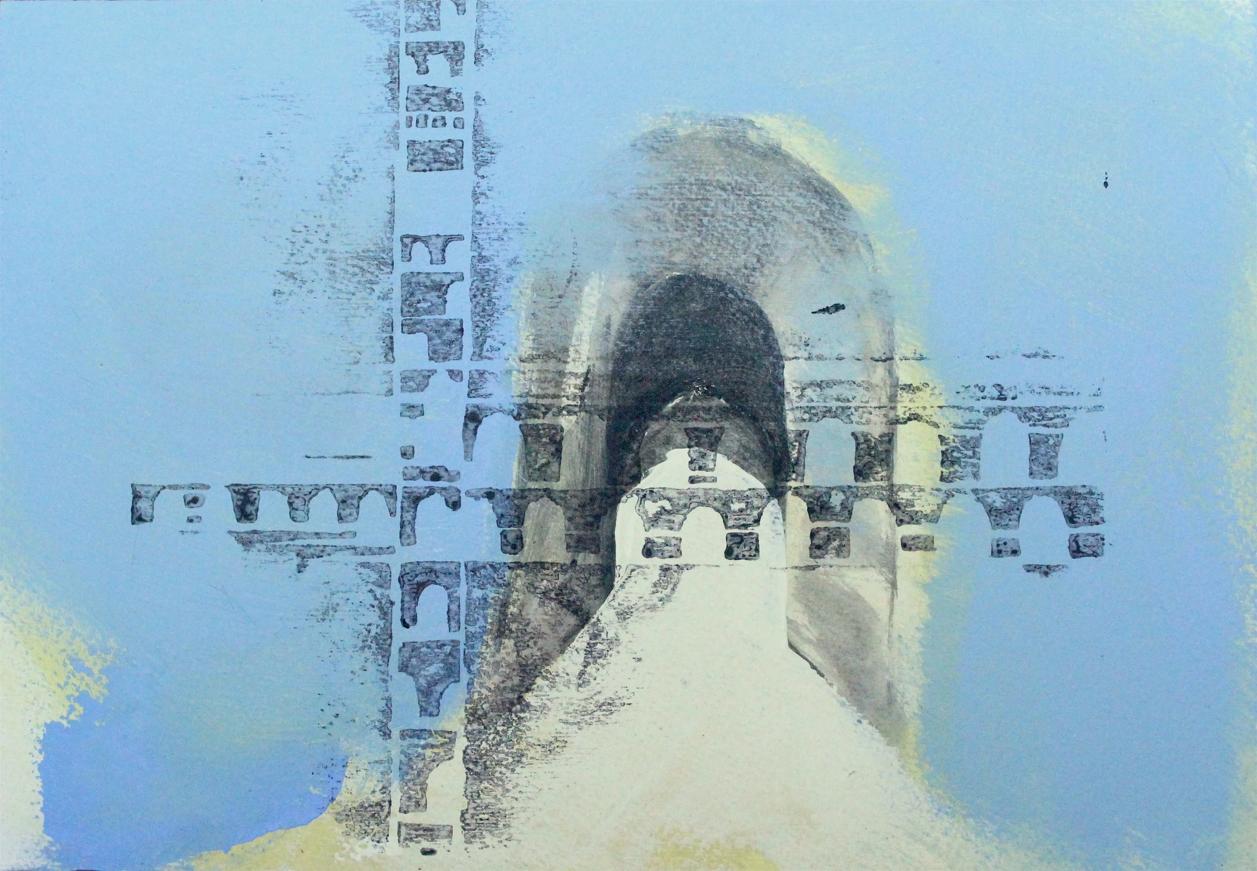 tunneling, mono print and acrylic on paper, 2017