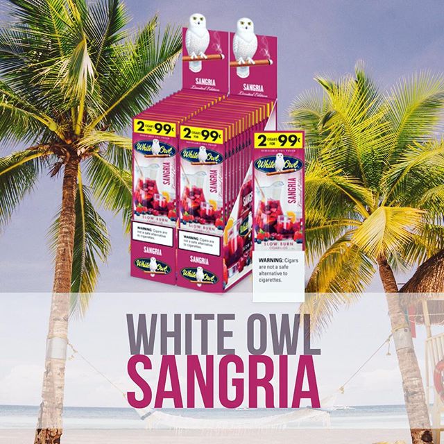 Make sure your store has the newest #WhiteOwl - Sangria!
Just in time for a boozy summer 🌞 Get yours @ Sunrise!
&bull;
&bull;
#cigarillos #sangria #burnslow #wholesaletobacco #summerforever #rollup #spikedlemonade #whiteowlcigarillos #theowlsarenotw