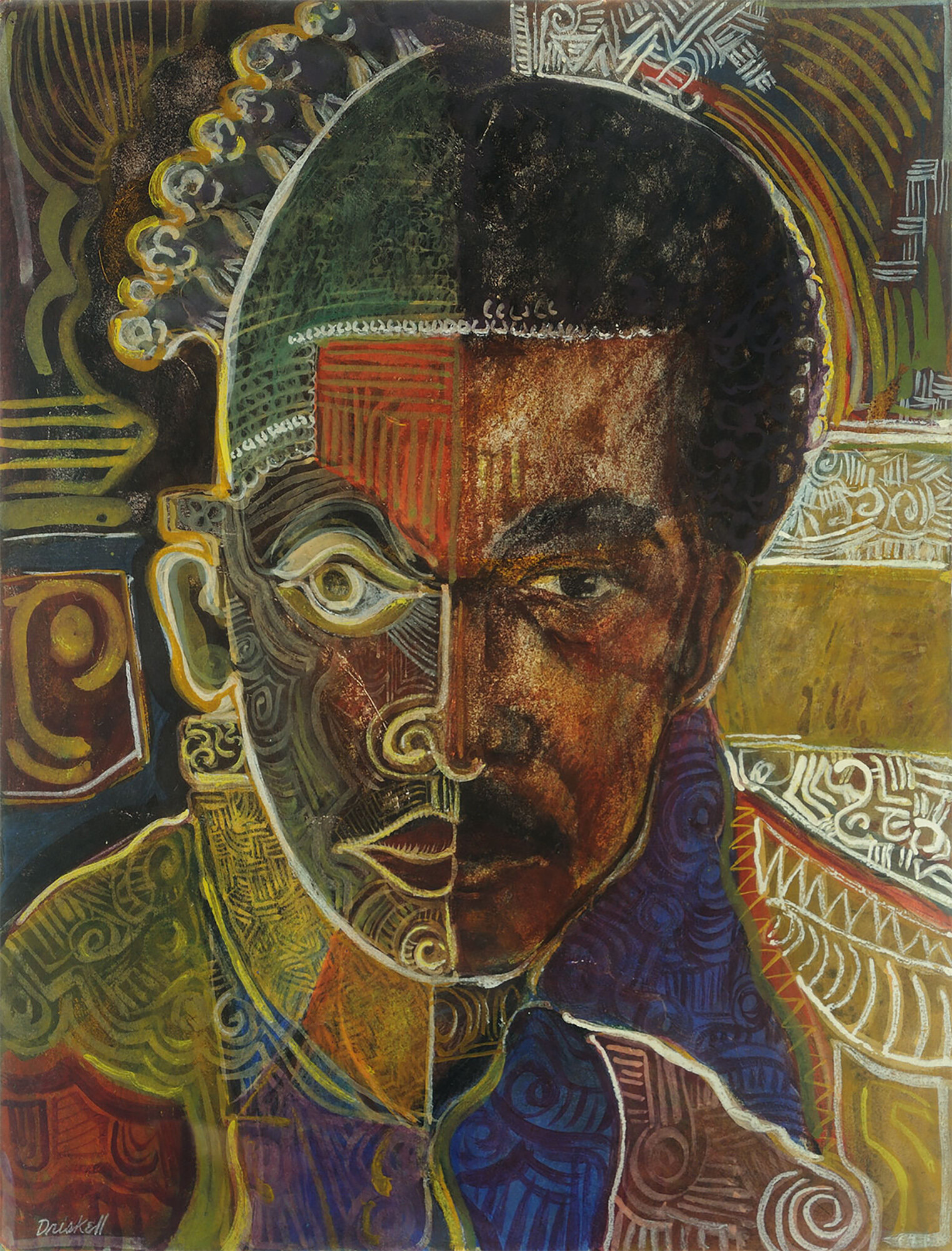  David C. Driskell (United States, 1931–2020),  Self-Portrait as Beni (“I Dream Again of Benin”) , July 13, 1974, egg tempera, gouache, and collage, 17 x 13 inches. High Museum of Art, Atlanta. Purchase with David C. Driskell African American Art Acq