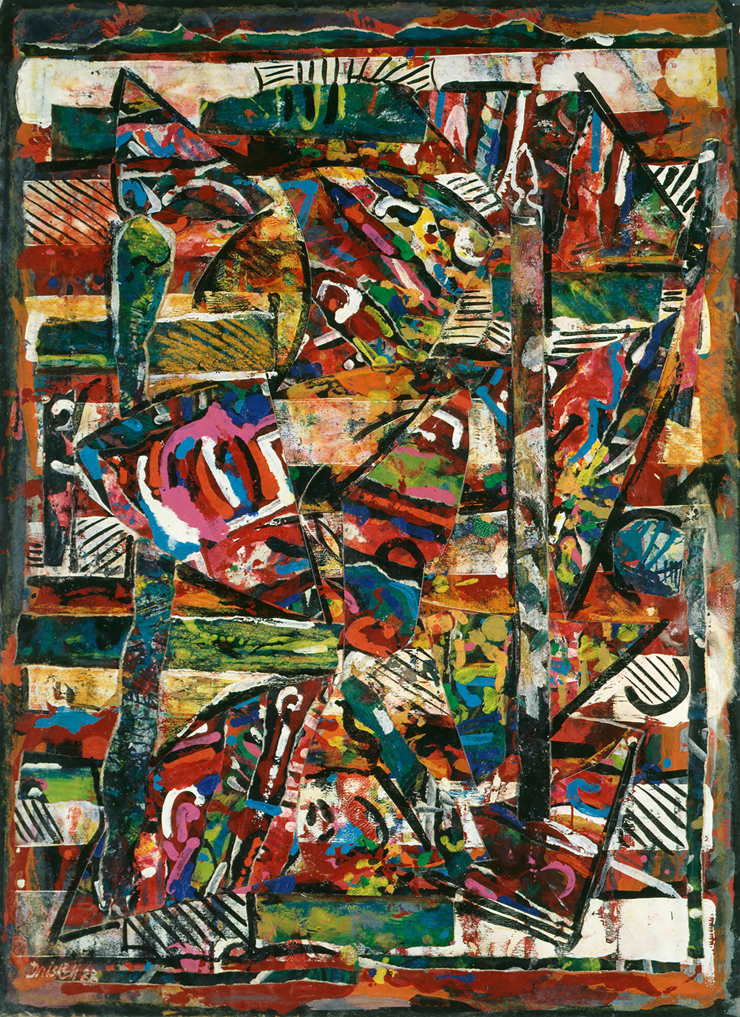  David C. Driskell (United States, 1931–2020),  Shaker Chair and Quilt , 1988, encaustic and collage on paper, 31 3/8 x 22 5/8 inches. Bowdoin College Museum of Art, Brunswick, Maine. Museum Purchase, George Otis Hamlin Fund, 1990.2. © Estate of Davi