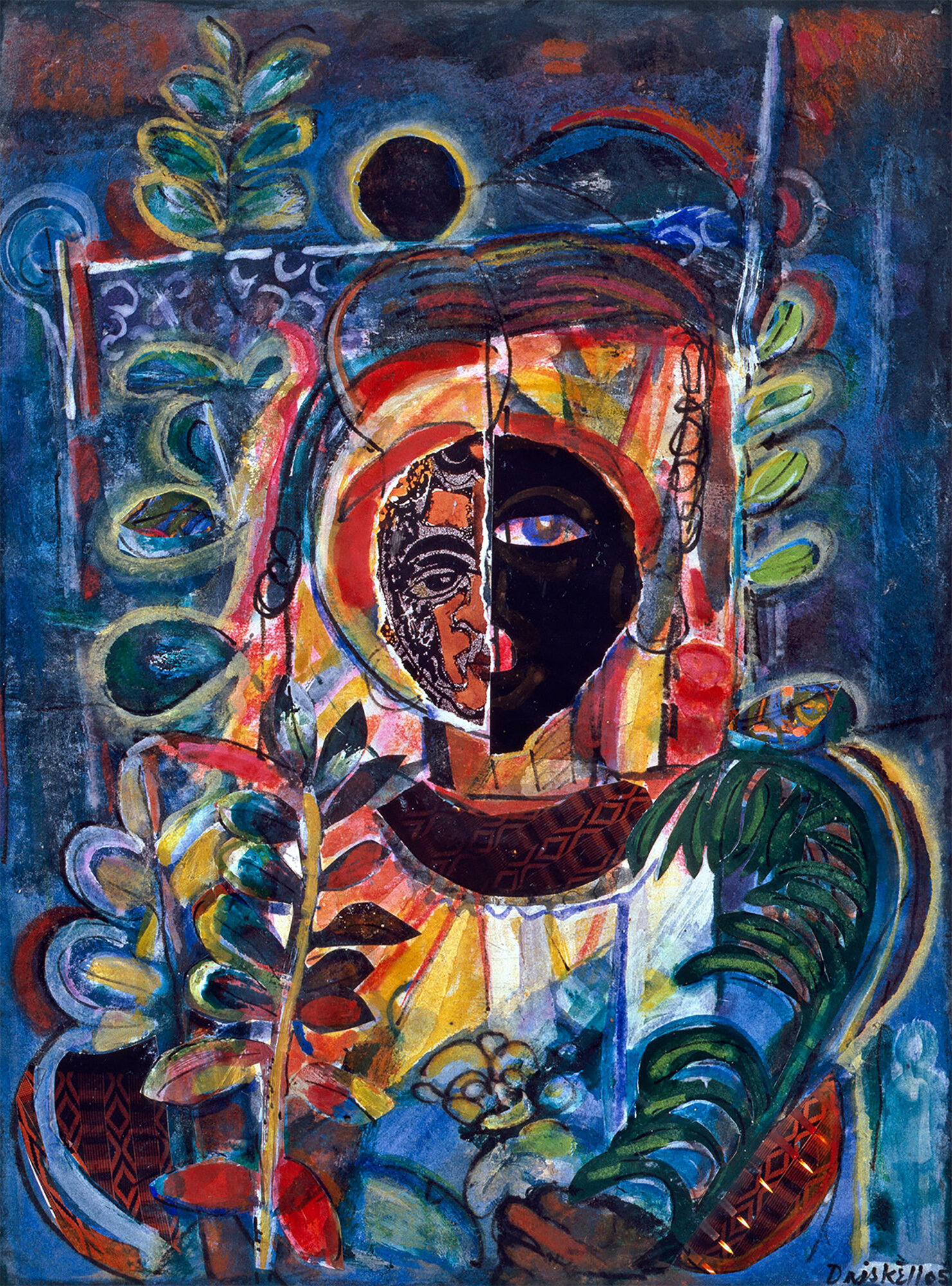  David C. Driskell (United States, 1931–2020),  Night Vision (for Jacob Lawrence) , 2005, collage and gouache on paper, 16 1/2 x 22 inches. Collection of Richard and Barbara Schiffrin, Wynnewood, Pennsylvania. Photograph by Sandra Paci. © Estate of D