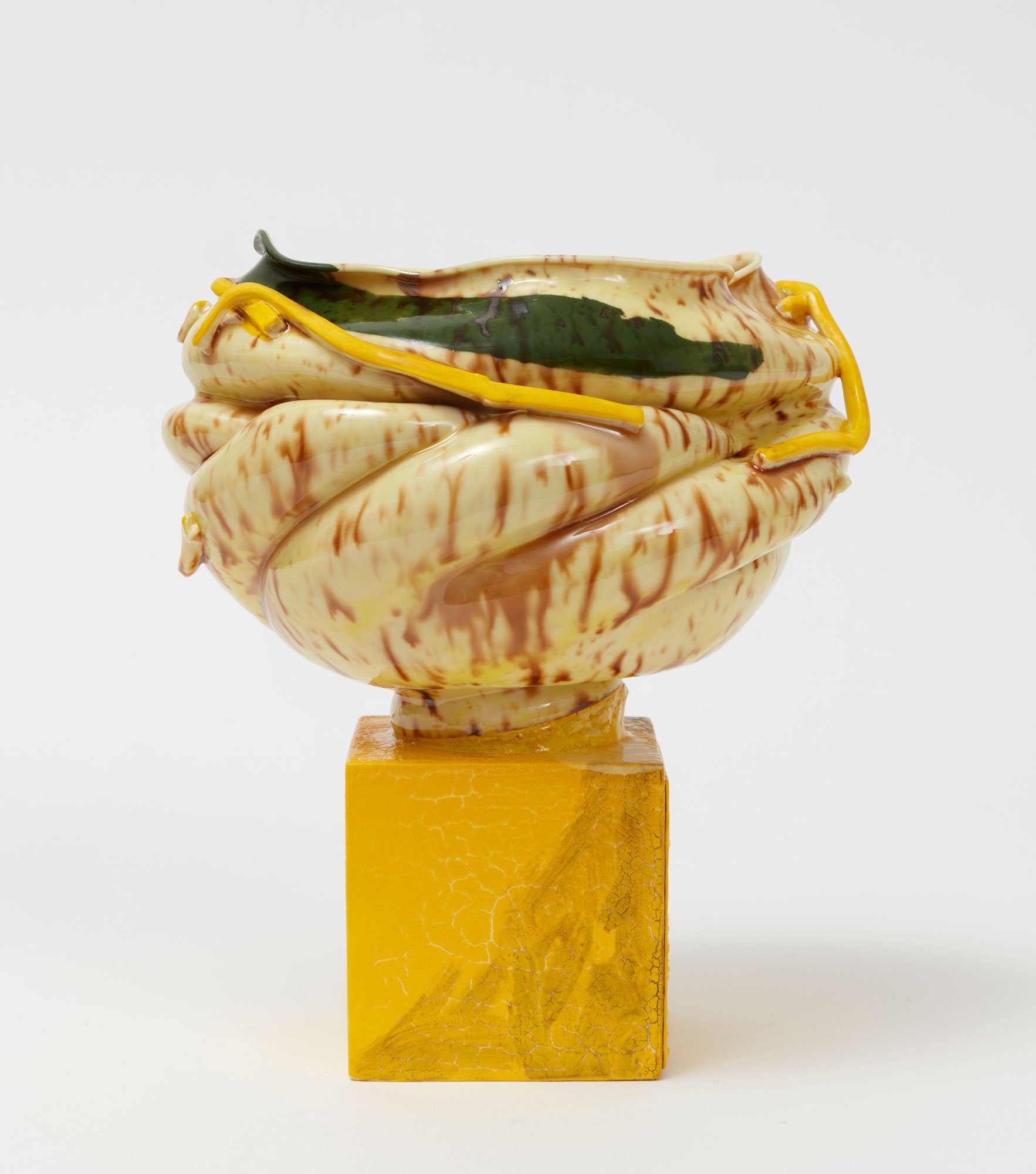  Kathy Butterly (United States, born 1963),  Yellow Build , 2021, porcelain, earthenware, glaze, 7 1/2 x 6 3/8 x 5 5/8 inches. Private collection, Boston. © Kathy Butterly. Image courtesy the artist and James Cohan, New York. Photo: Alan Wiener.  