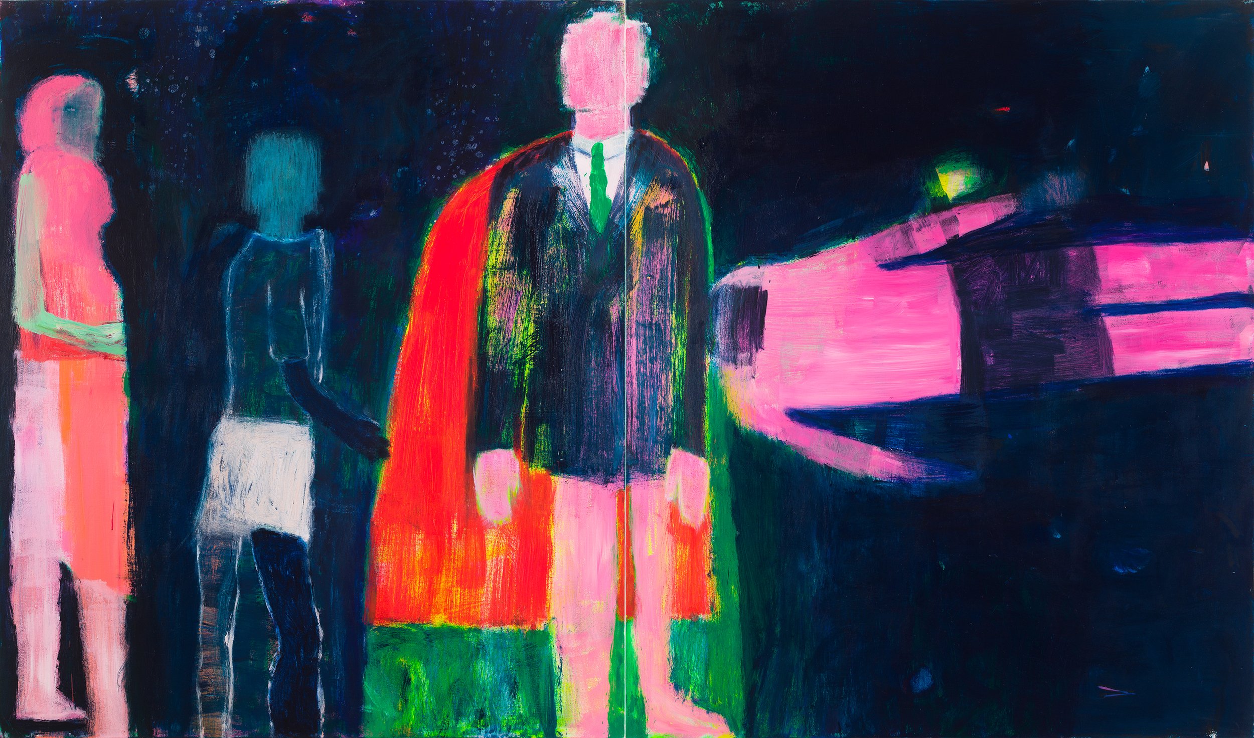  Katherine Bradford (United States, born 1942),  Green Tie , 2018, acrylic on canvas, 80 x 136 inches. Collection Nerman Museum of Contemporary Art, Johnson County Community College, Overland Park, Kansas, Acquired with funds provided by the Barton P