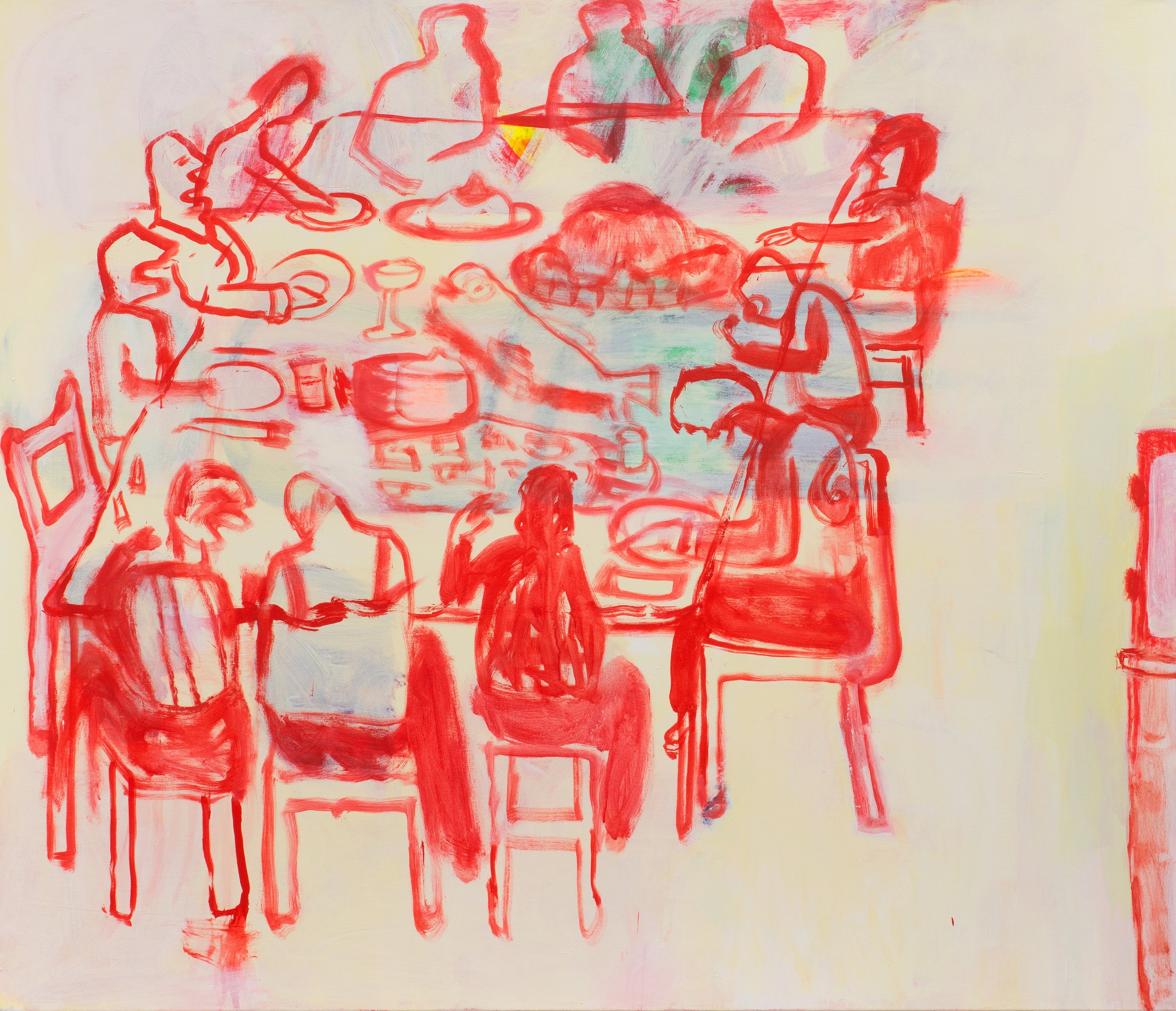  Katherine Bradford (United States, born 1942),  Lunch Painting , 2018, acrylic on canvas, 68 x 80 inches. The Collection of Edwin Oostmeijer © Katherine Bradford. Image courtesy Joe DeNardo  
