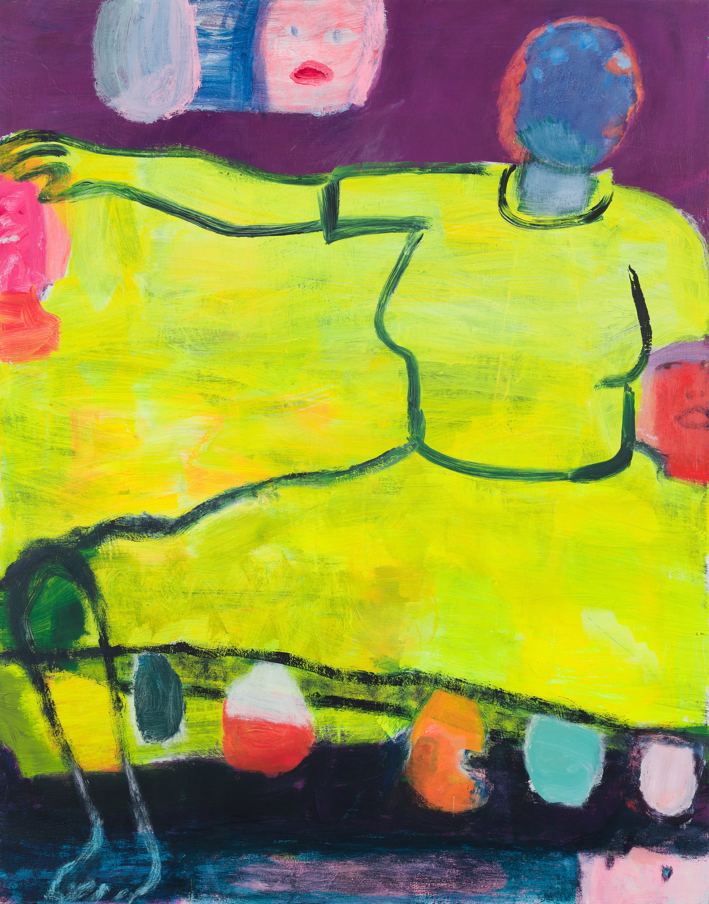  Katherine Bradford (United States, born 1942),  Yellow Dress , 2018, acrylic on canvas, 84 x 66 inches. Private collection, Miami © Katherine Bradford. Image courtesy Jason Mandella  
