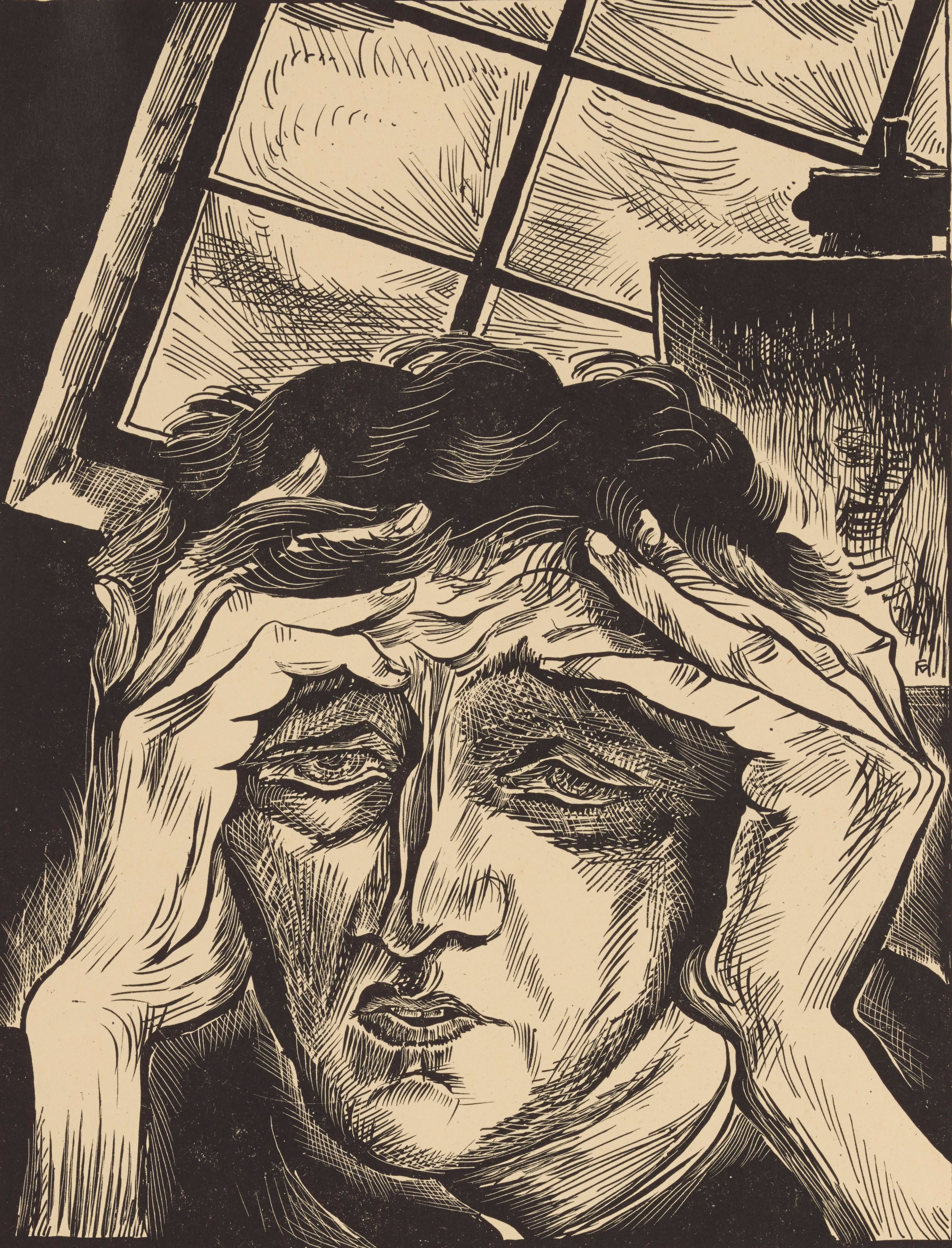  Conrad Felixmüller (Germany, 1897-1977),  Depression in Studio ,  (Bedrucktsein in Studio) , 1927, lithograph, 10 3/8 x 8 inches. Gift of David and Eva Bradford, 2006.30.5. Image courtesy of Luc Demers © 2022 Artists Rights Society (ARS), New York 