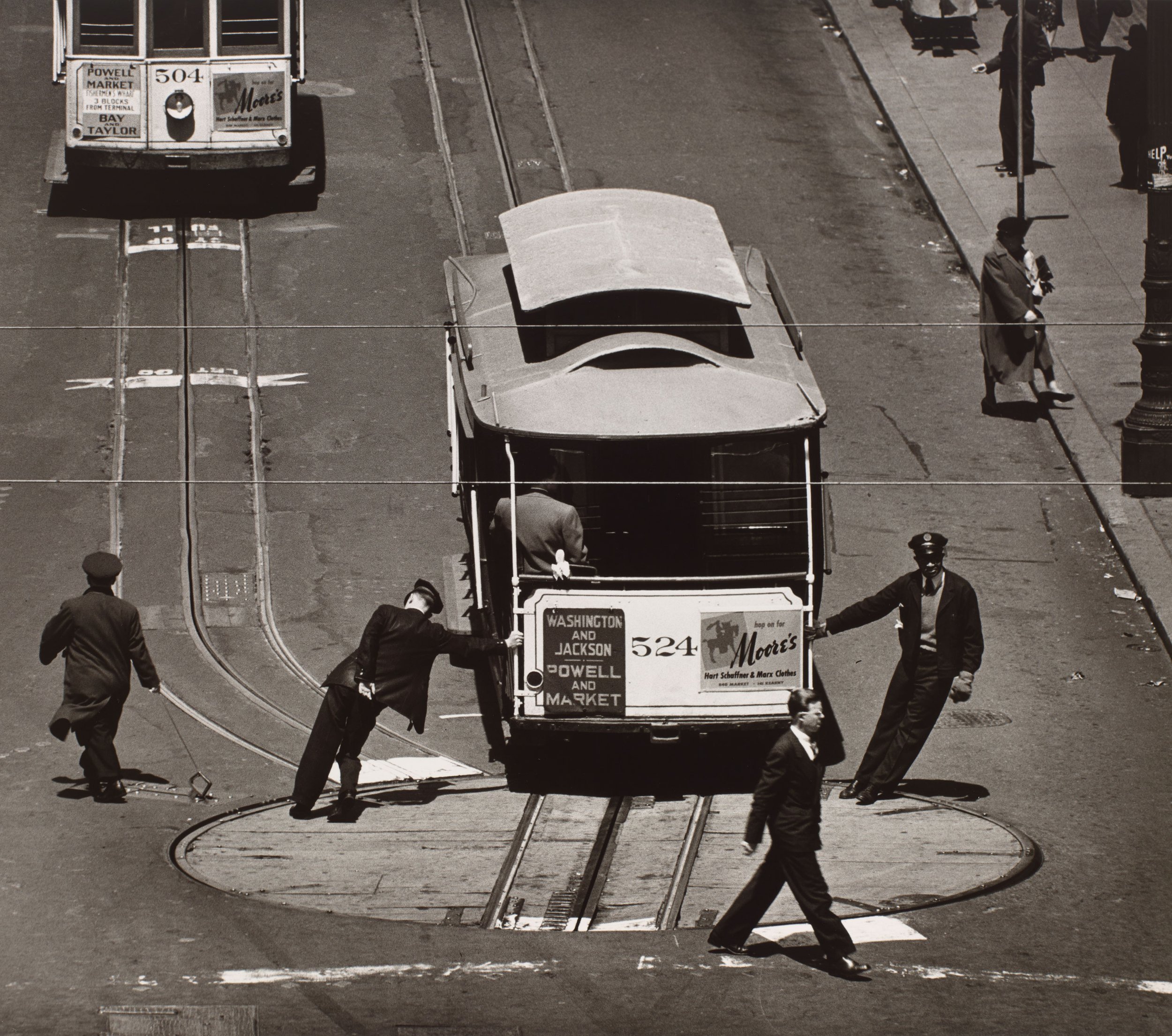  Max Yavno (United States, 1911–1985),  Cable Car, San Francisco , 1947, gelatin silver print, 15 1/2 x 17 1/2 inches. Promised Gift from the Judy Glickman Lauder Collection, 7.1998.73. Image courtesy Luc Demers. © Center for Creative Photography, Th