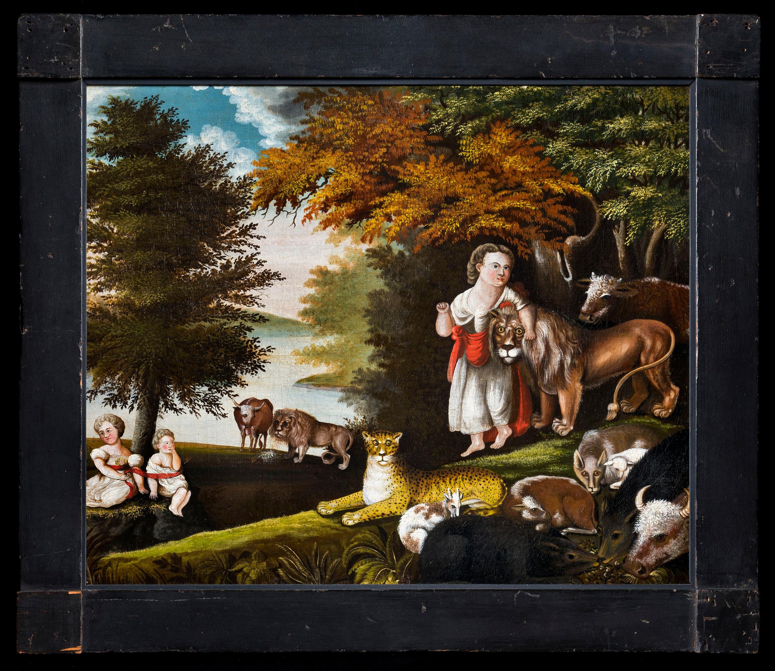  Edward Hicks (1780–1849), The Peaceable Kingdom , 1829-1831, oil on canvas, in original painted wood frame, 20 1/2 x 24 inches. Collection American Folk Art Museum, New York. Gift of Carroll and Donna Janis, 2013.3.1. Photo by Gavin Ashworth. 