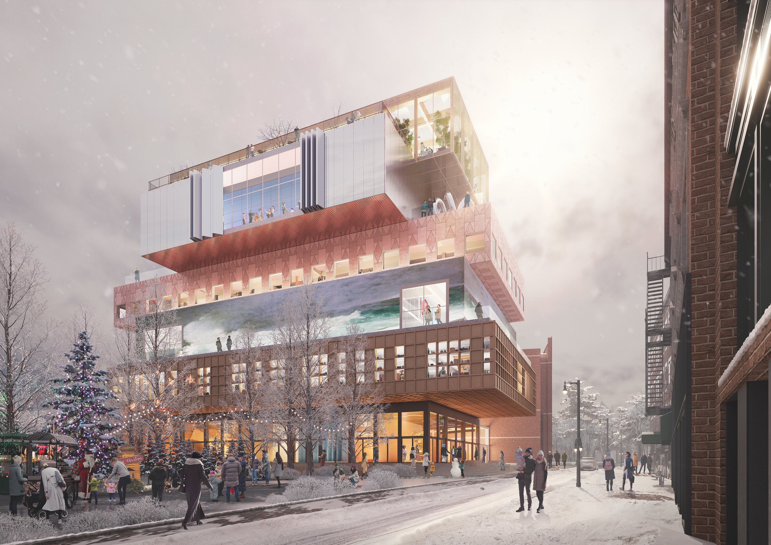  The New Wing seen from Free St., in the Winter. Image courtesy of Portland Museum of Art, Maine / MVRDV / Dovetail Design Strategists 