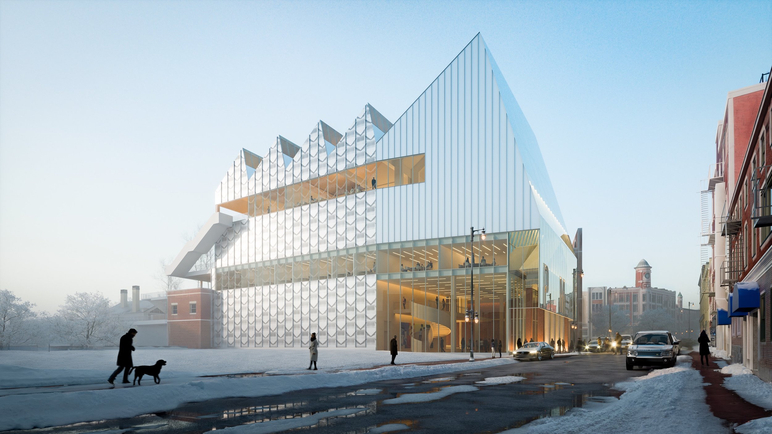  The New Wing seen from Free St., in the Winter. Image courtesy of Portland Museum of Art, Maine / Toshiko Mori Architect / Dovetail Design Strategists 