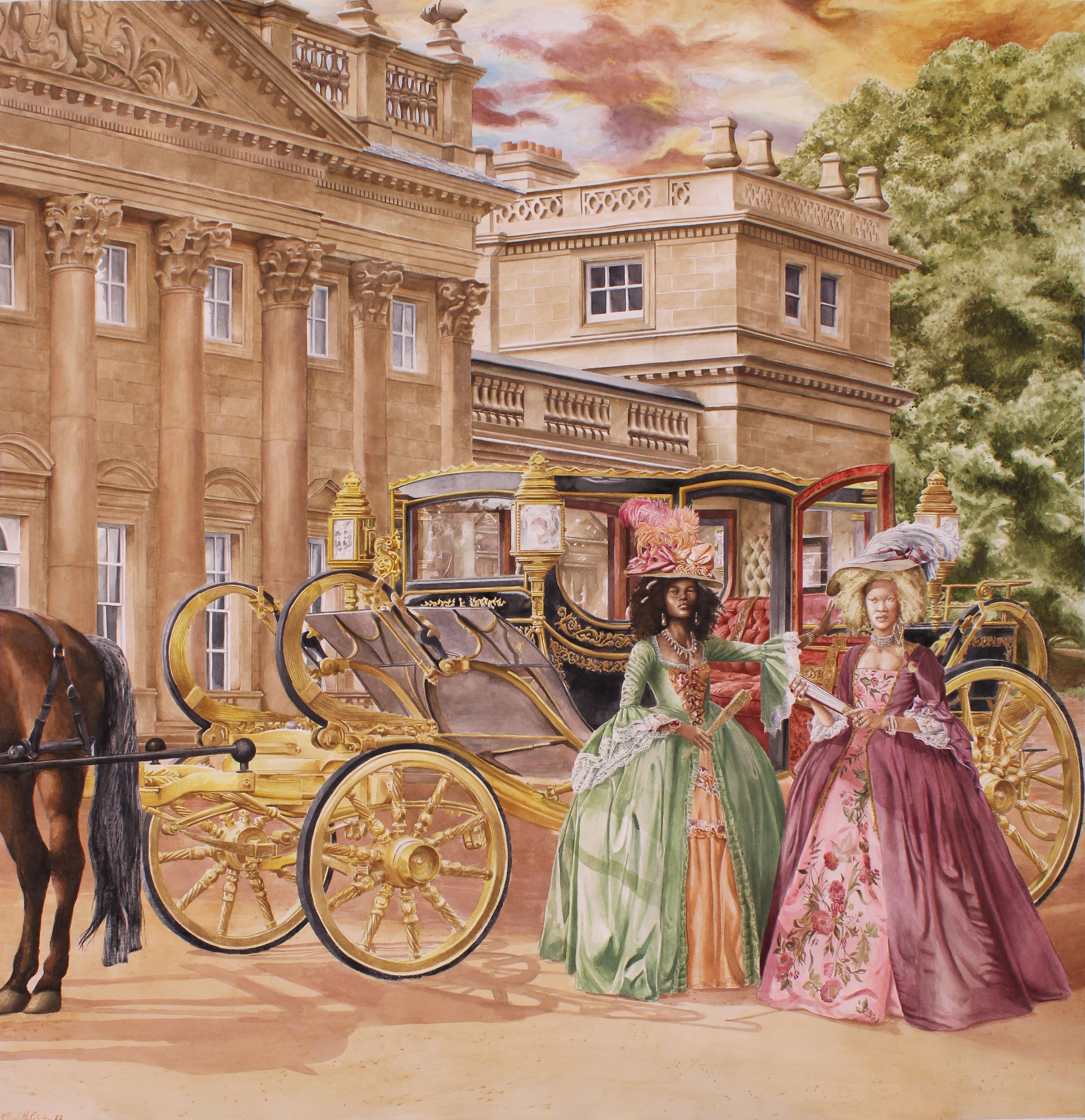  Elizabeth Colomba (France, born 1976),  Harewood House , watercolor and gouache on paper, 50 x 40 inches. Courtesy the artist. © 2023 Elizabeth Colomba / Artists Rights Society (ARS), New York. 