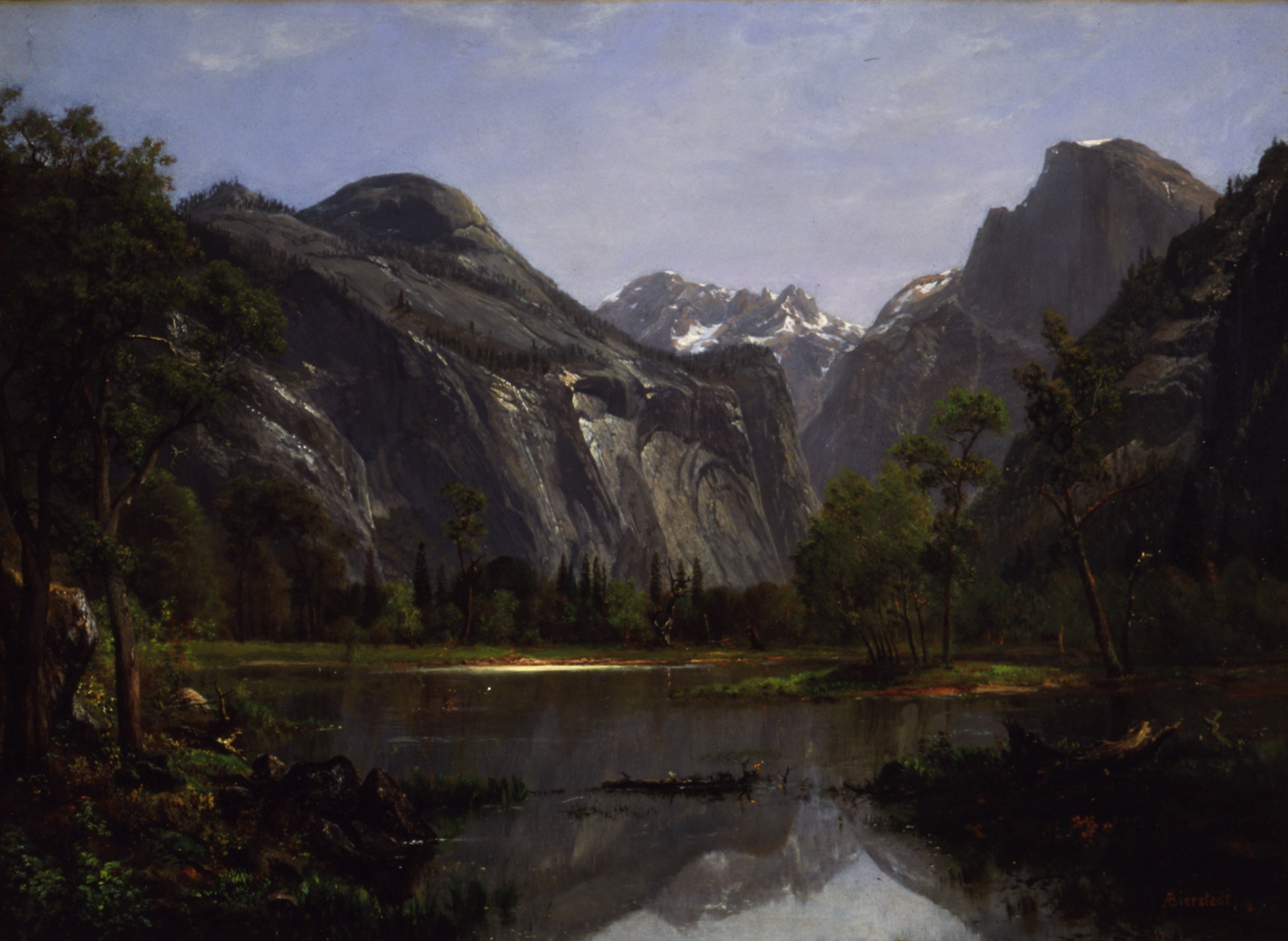   Albert Bierstadt  United States (born Germany), 1830–1902  Royal Arches, Yosemite Valley, California , circa 1872  oil on paper mounted on canvas, 21 7/8 x 30 1/4 inches Gift of Mrs. Horace Hildreth, 1989.38 