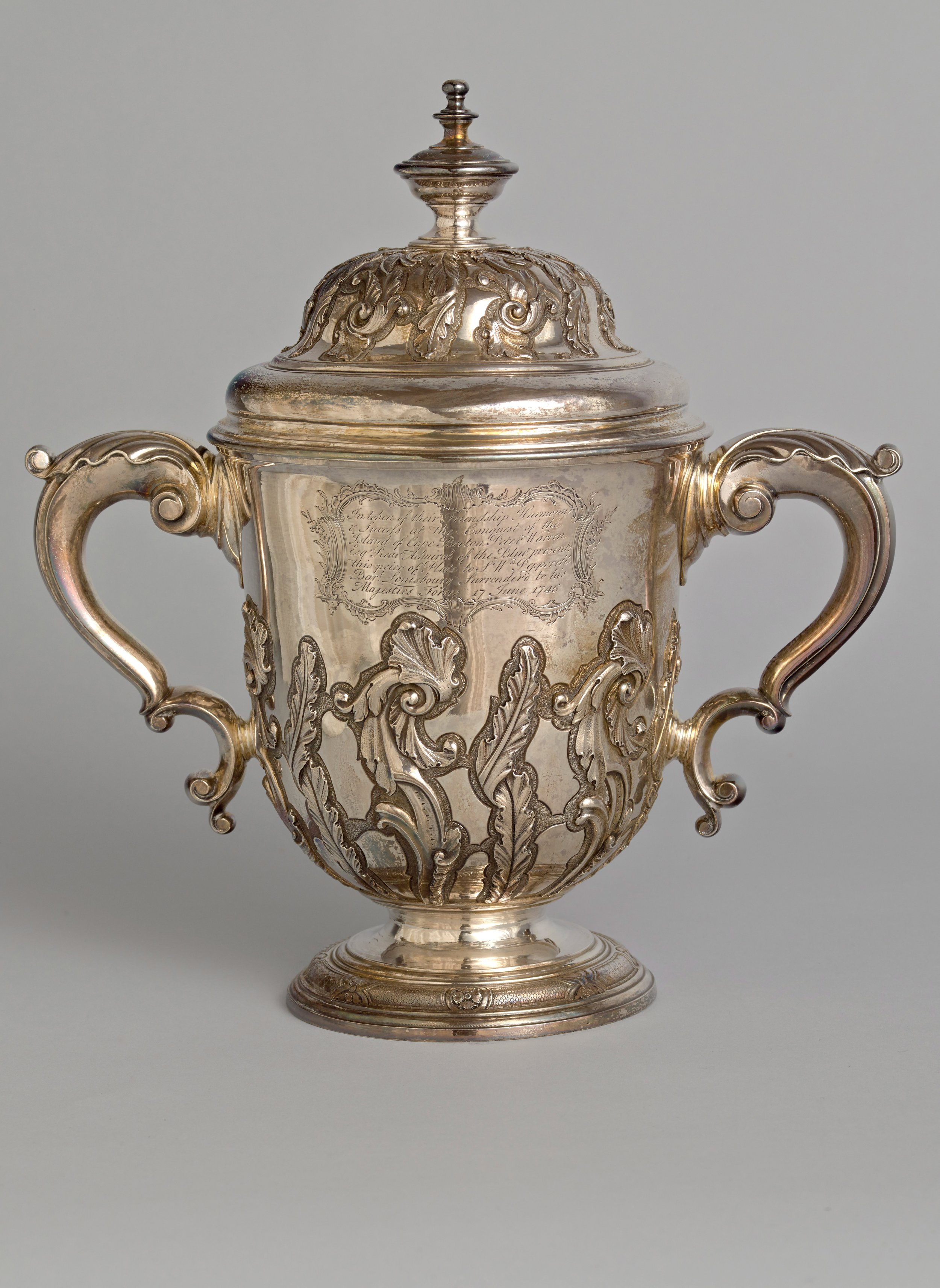  Pezé Pilleau  England, 1696–1776  Ceremonial Grace Cup of Pepperrell Silver , 1740–1745  silver, 12 x 10 1/2 x 6 1/8 inches Museum purchase with gifts from Mr. and Mrs. Joseph William Pepperell Frost, estate of William P. Palmer III, and five anony