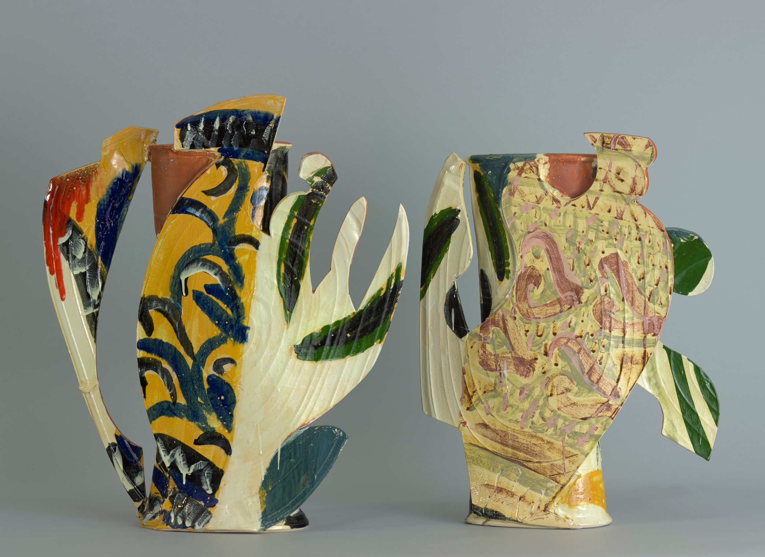   Betty Woodman  United States, 1930–2018  Gythion (Diptych) , 1990 glazed earthenware, 23 1/2 x 18 1/2 inches Museum purchase with support from Roger and Katherine Woodman, 1991.3a,b 