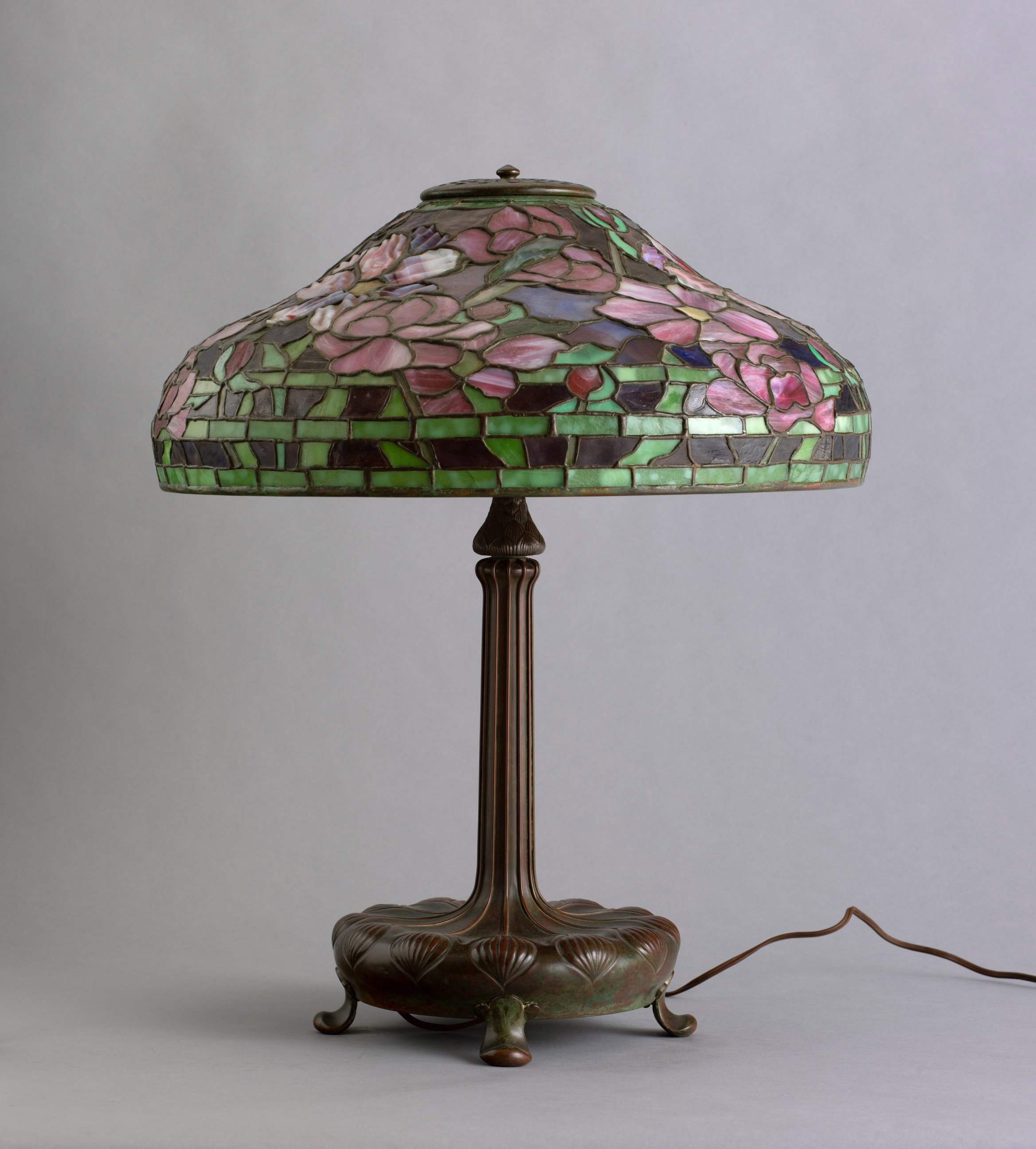   Tiffany Studios  United States, 1900–1938  Peony Table Lamp , circa 1915 leaded glass and bronze, 25 1/4 x 19 x 19 inches Bequest of Eleanor G. Potter, 2021.6.7a-c 