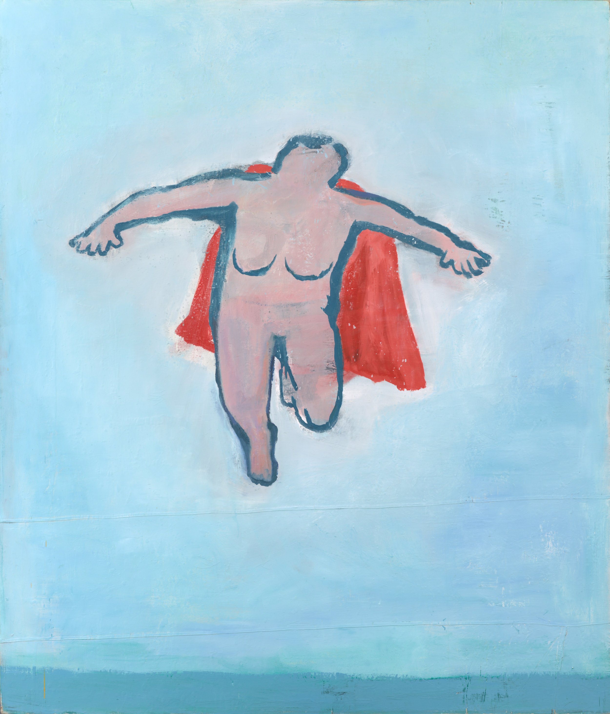   Katherine Bradford  United States, born 1942  Woman Flying , 1999 oil on canvas dropcloth, 84 x 72 inches Museum purchase with support from Friends of the Collection, 2012.14 © Katherine Bradford 