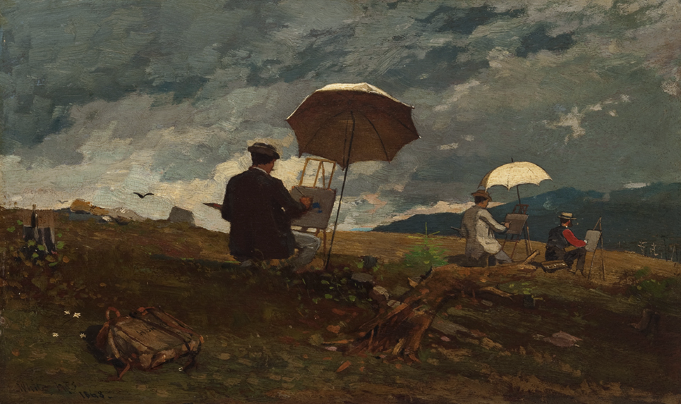   Winslow Homer  United States, 1836–1910  Artists Sketching in the White Mountains , 1868 oil on panel, 9 7/16 x 15 13/16 inches Bequest of Charles Shipman Payson, 1988.55.4 