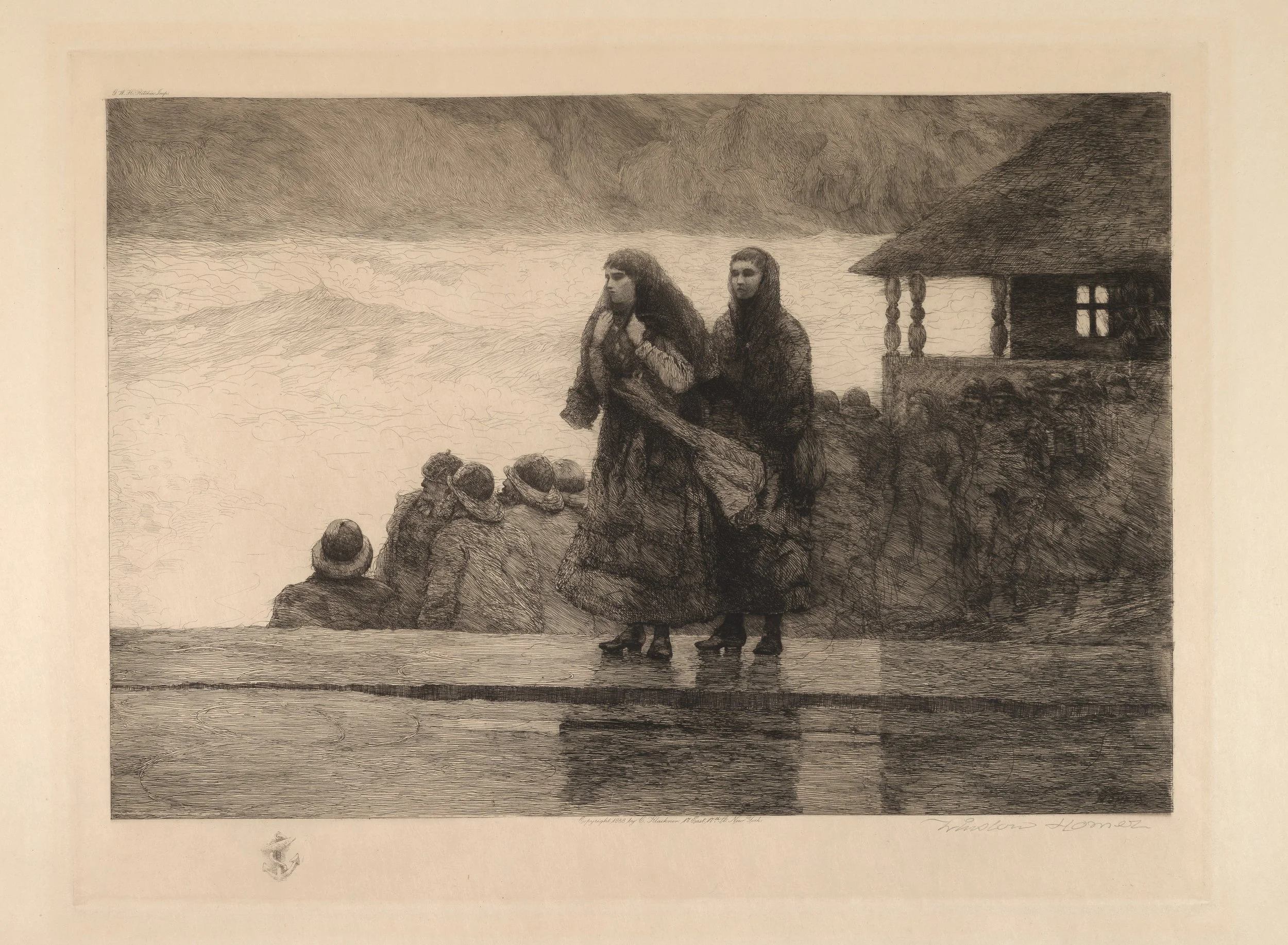 Winslow Homer (United States, 1836–1910), Perils of the Sea, 1888, etching and drypoint with scraping, stopping out, burnishing, and selective wiping in black ink on beige, moderately thick, slightly textured traditional Japanese handmade wove pap