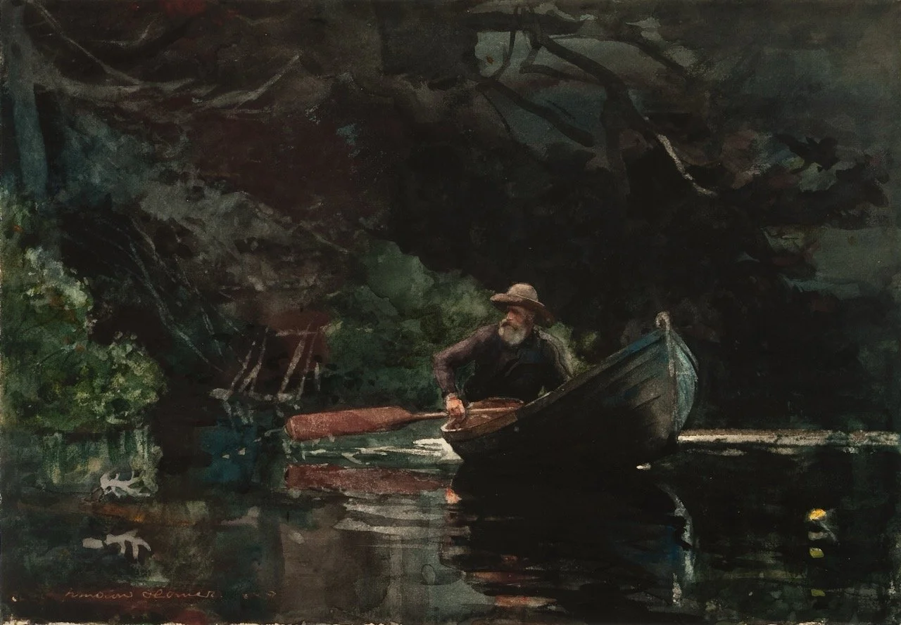 Winslow Homer (United States, 1836–1910), The Guide, 1889, watercolor on ivory wove paper, 13 3/4 x 19 1/2 inches. Portland Museum of Art, Maine. Bequest of Charles Shipman Payson, 1988.55.8. Image courtesy Meyersphoto.com